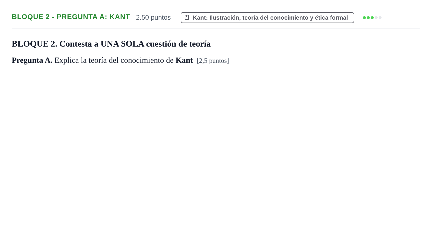 Enunciado: Bloque 2 - Pregunta A: Kant · Historia de la Filosofía PAU La Rioja Ordinaria 2022
