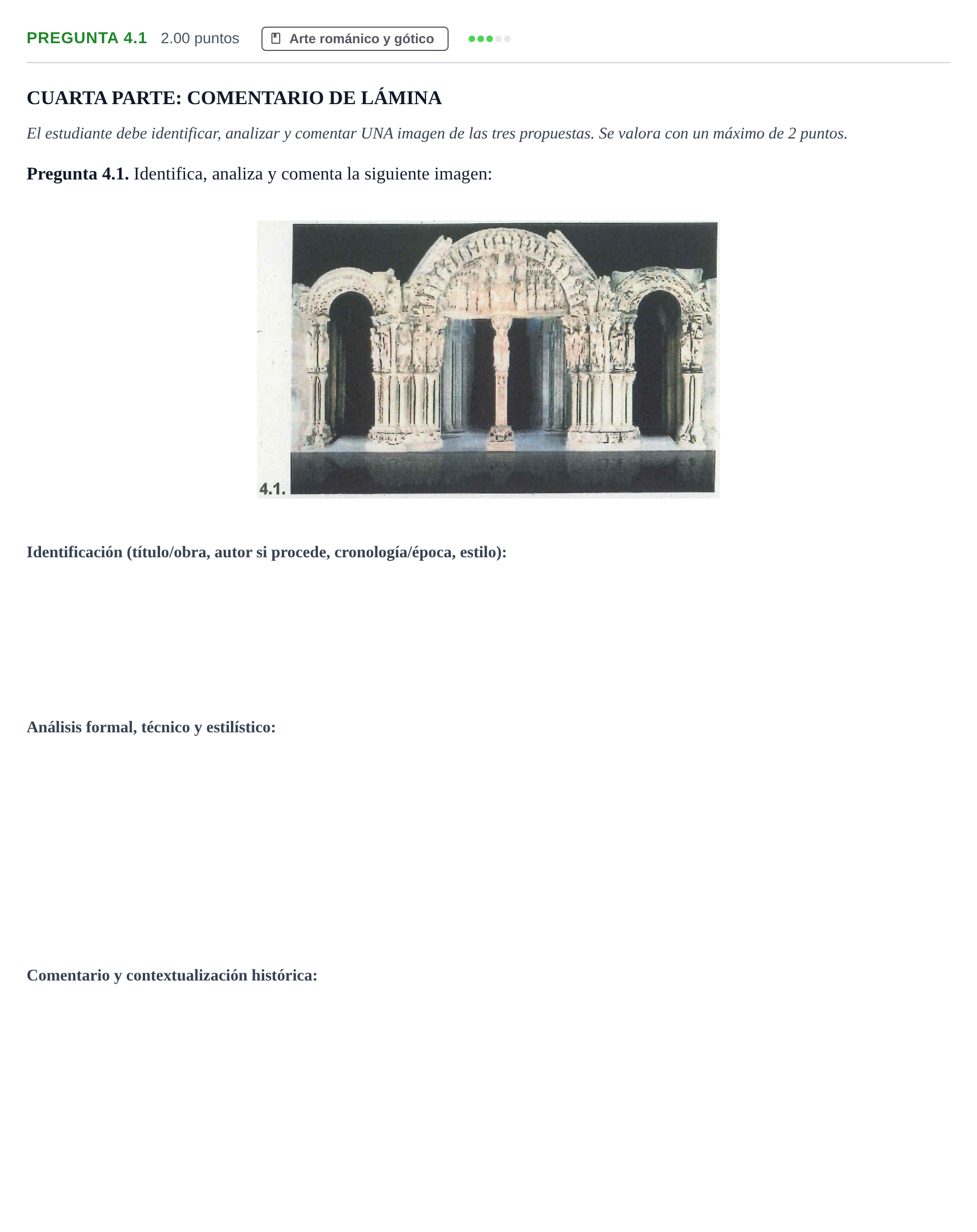 Enunciado: Pregunta 4.1 · Historia del Arte PAU La Rioja Ordinaria 2022