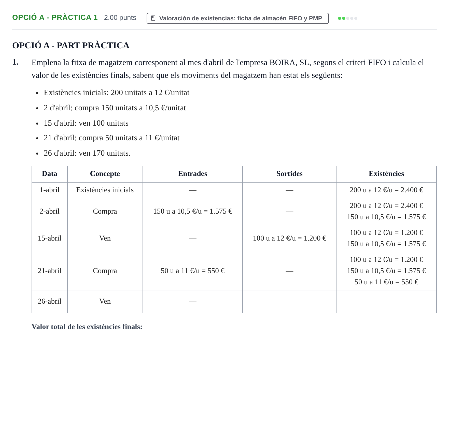 Enunciado: Ejercicio Opció A - Pràctica 1 · Empresa y Diseño de Modelos de Negocio PAU Baleares Ordinaria 2021