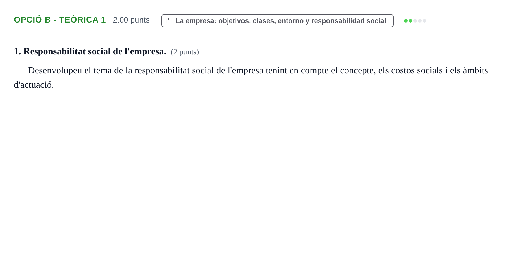 Enunciado: Ejercicio Opció B - Teòrica 1 · Empresa y Diseño de Modelos de Negocio PAU Baleares Ordinaria 2021