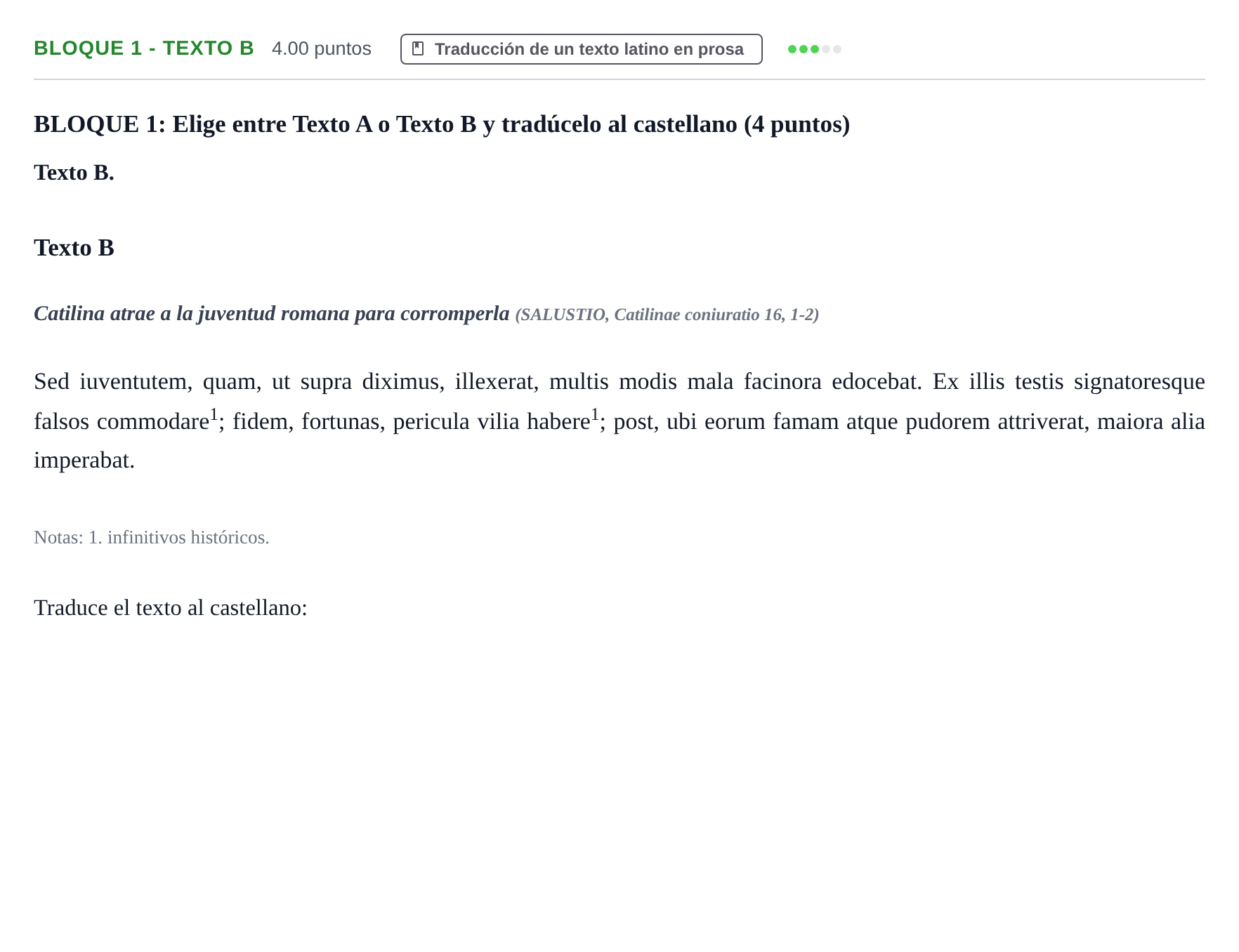 Enunciado: Bloque 1 - Texto B · Latín II PAU La Rioja Ordinaria 2022