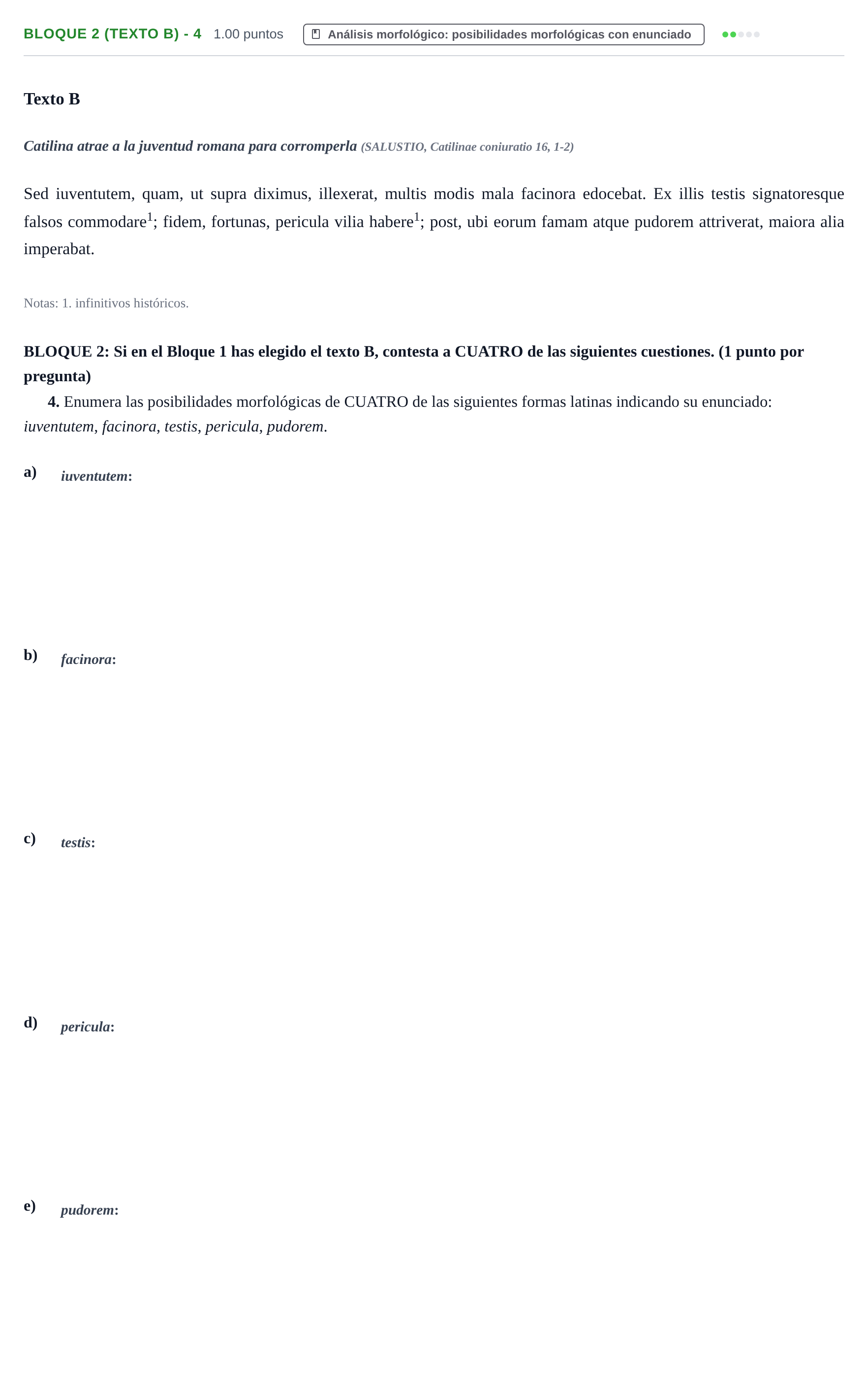 Enunciado: Bloque 2 (Texto B) - 4 · Latín II PAU La Rioja Ordinaria 2022