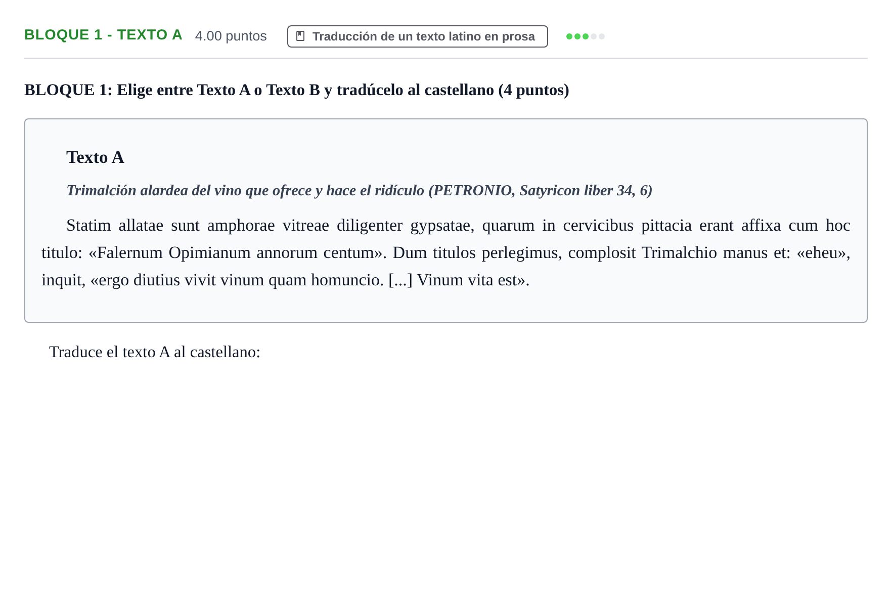Enunciado: Bloque 1 - Texto A · Latín II PAU La Rioja Extraordinaria 2022