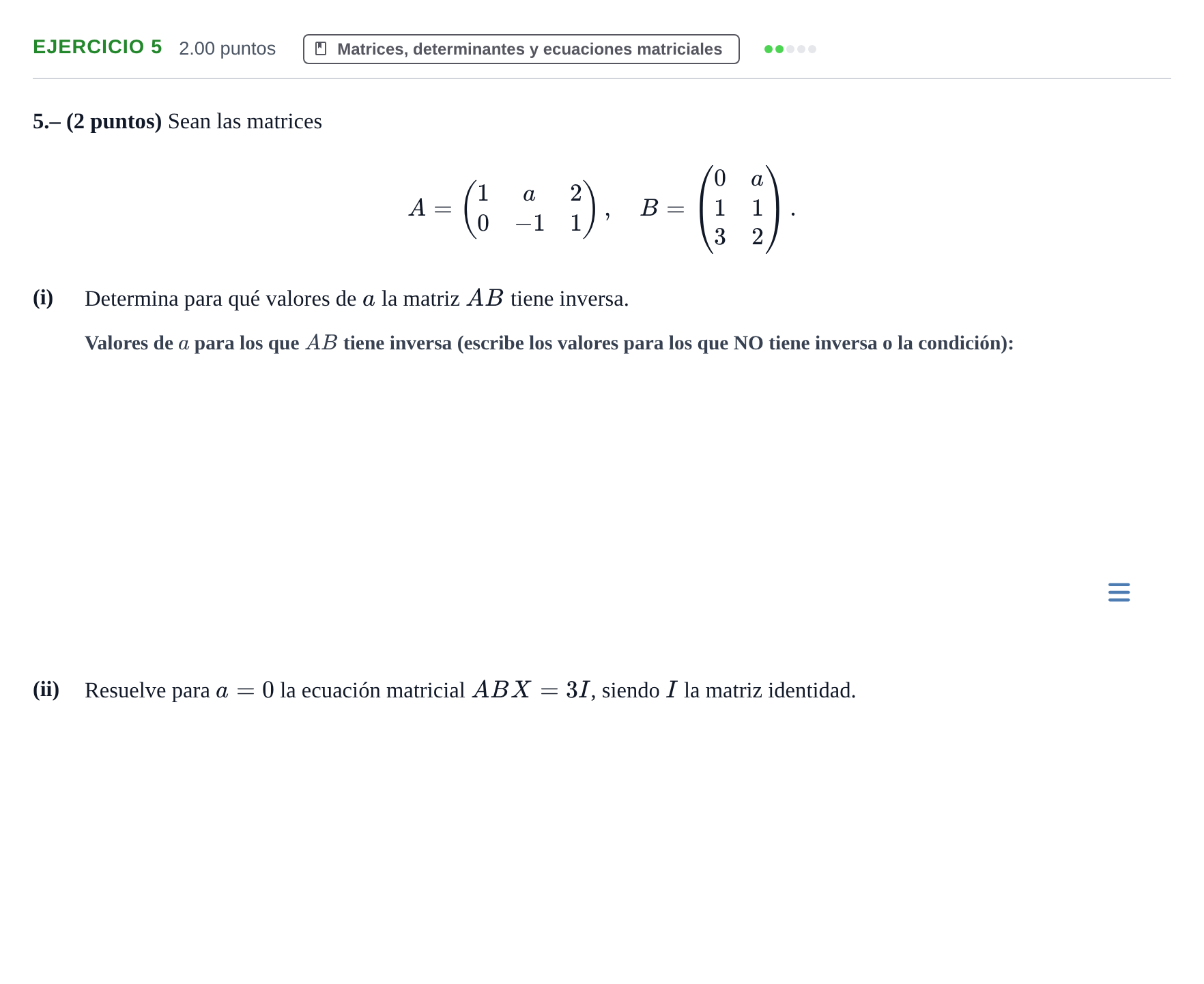 Enunciado: Problema 5 · Matemáticas II PAU La Rioja Ordinaria 2022