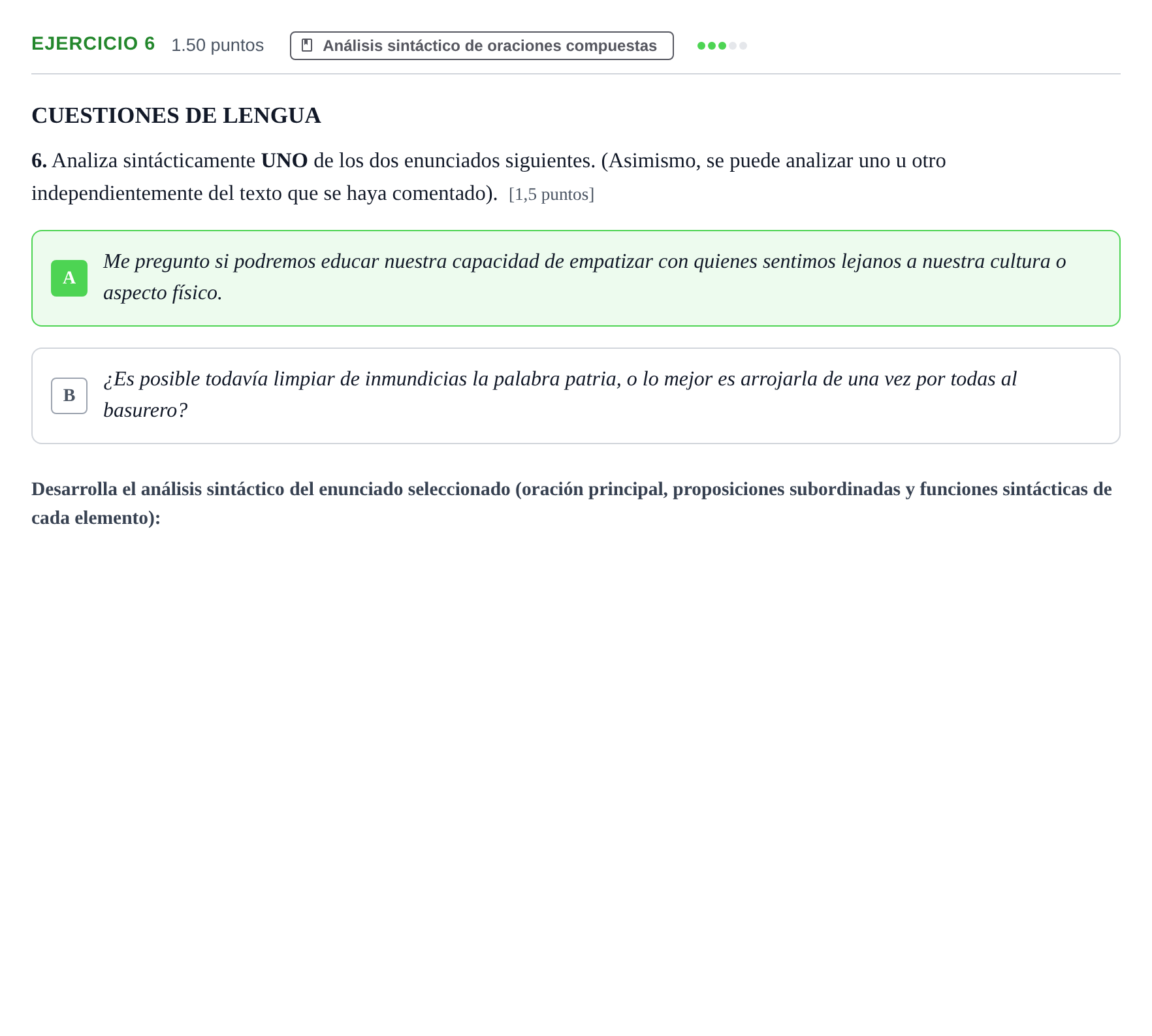 Enunciado: Problema 6 · Lengua Castellana y Literatura II PAU La Rioja Extraordinaria 2022