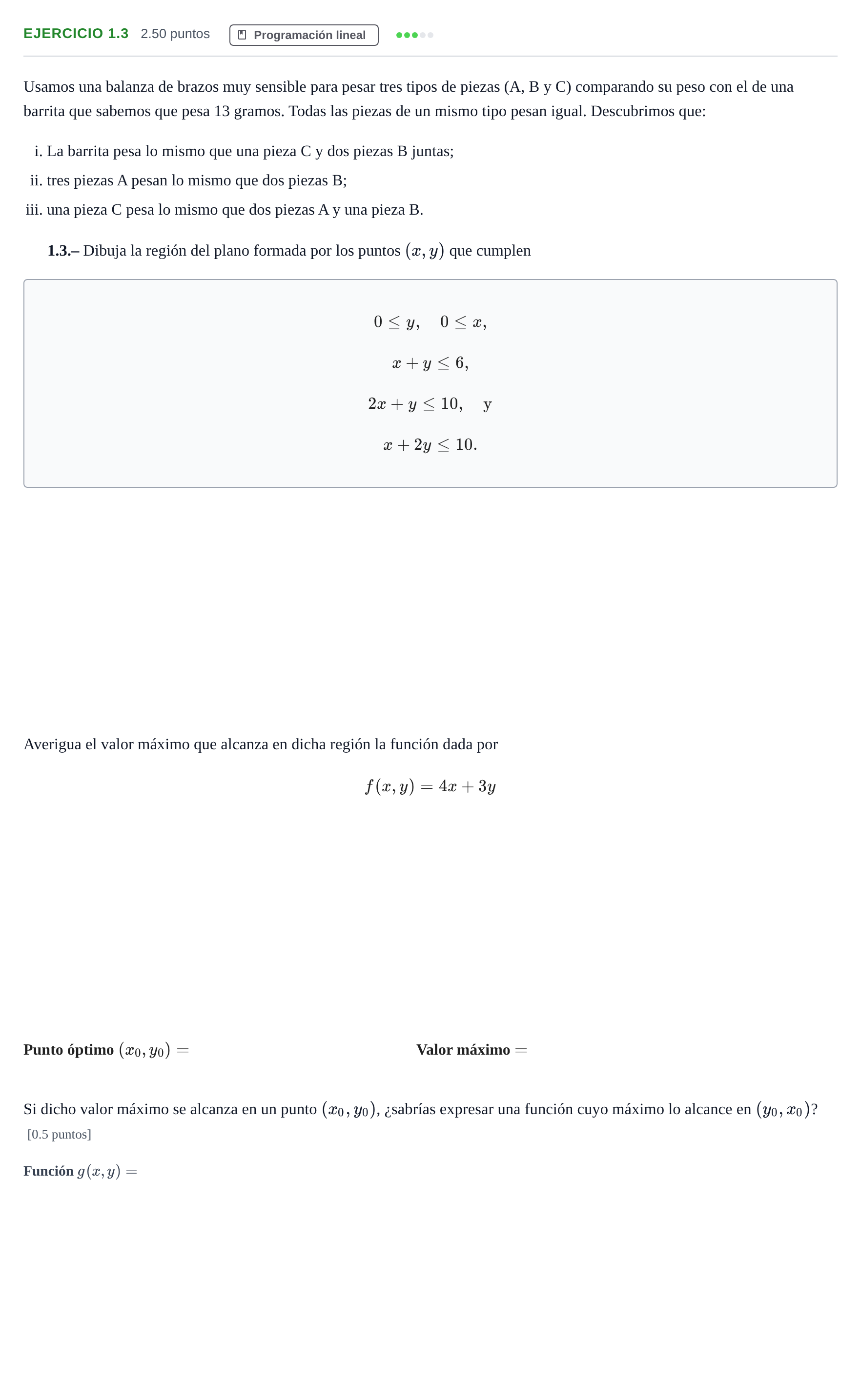 Enunciado: Ejercicio 1.3 · Matemáticas aplicadas a las Ciencias Sociales II PAU La Rioja Extraordinaria 2022