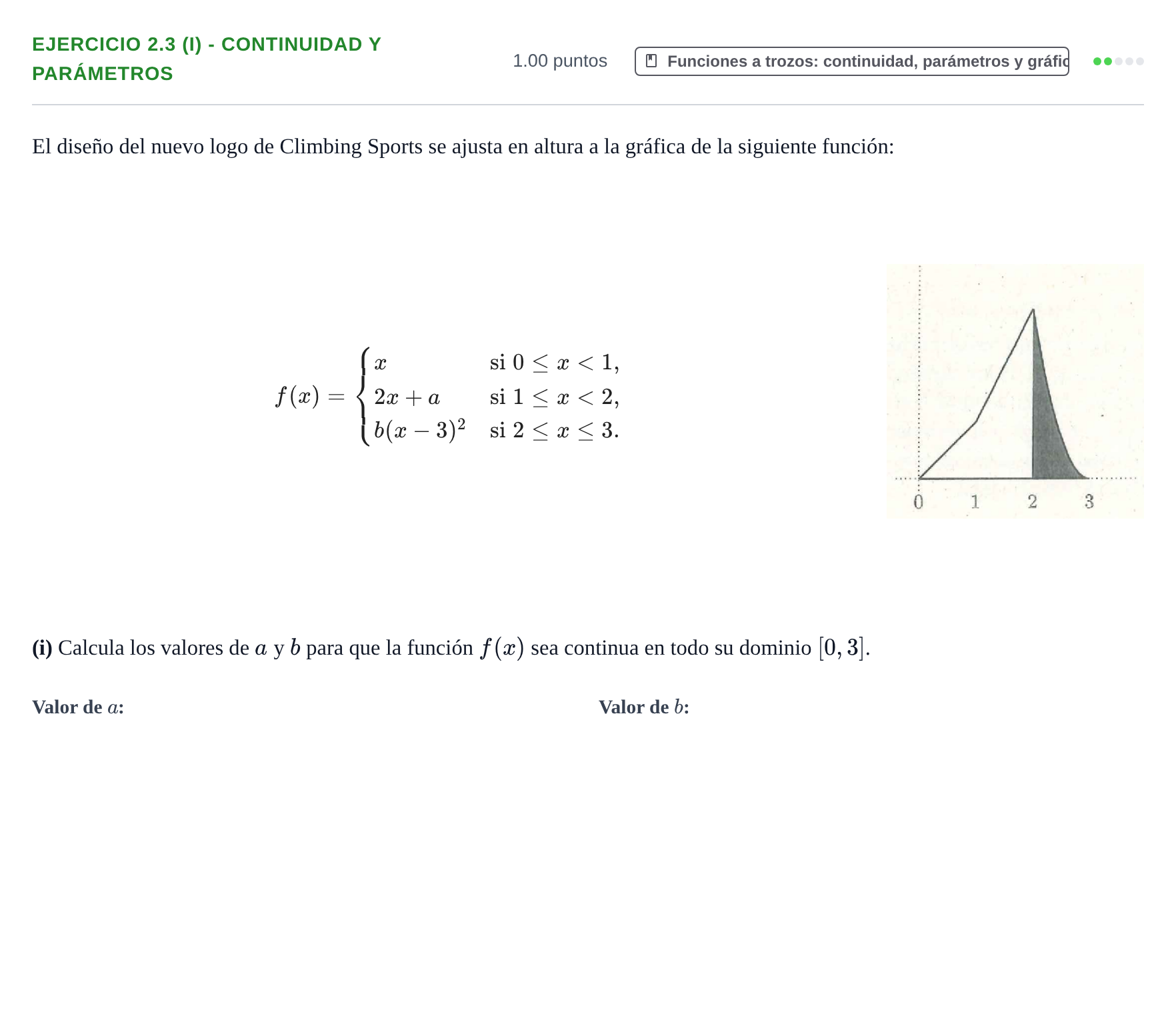Enunciado: Ejercicio 2.3 (i) - Continuidad y parámetros · Matemáticas aplicadas a las Ciencias Sociales II PAU La Rioja Extraordinaria 2022