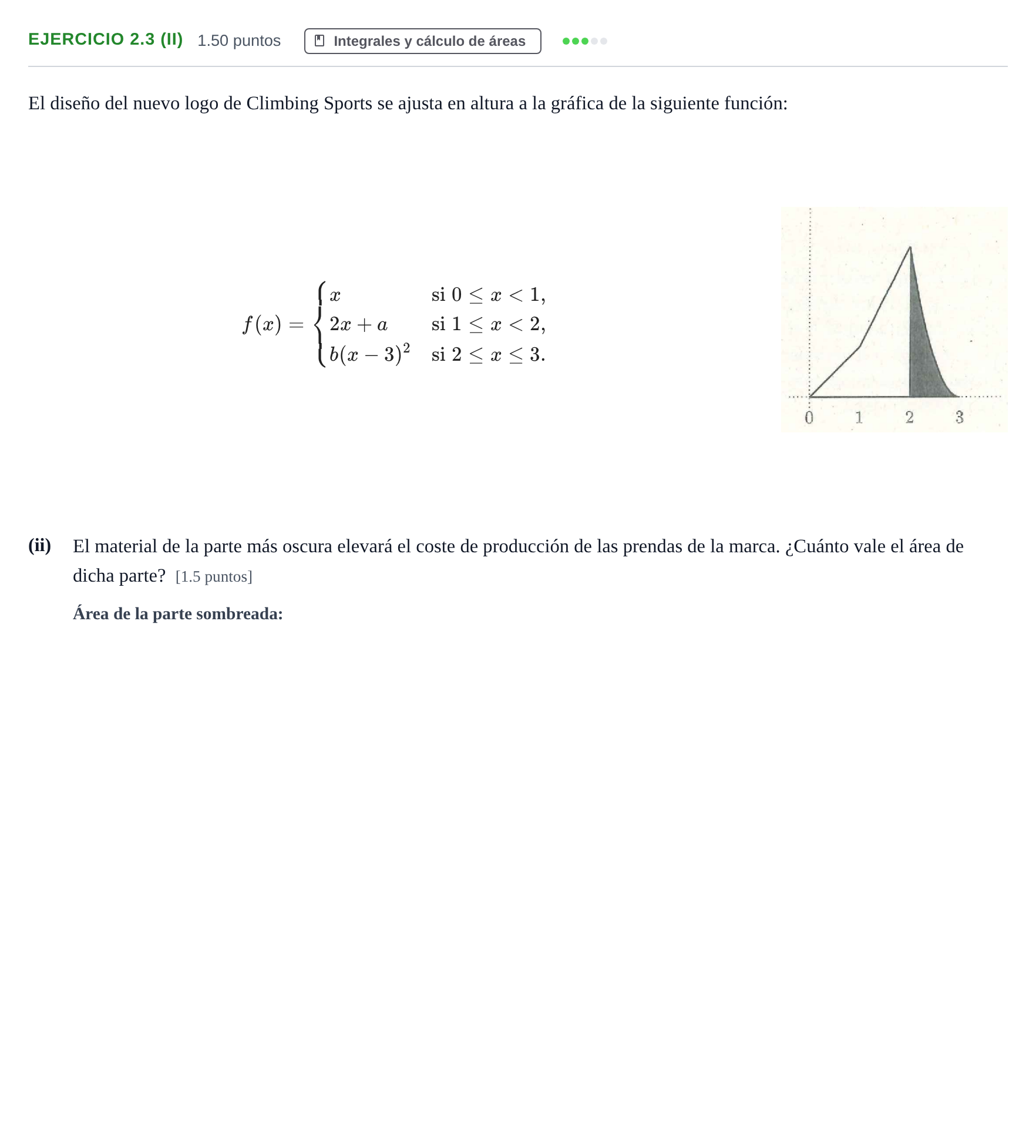 Enunciado: Ejercicio 2.3 (ii) - Integrales y cálculo de áreas · Matemáticas aplicadas a las Ciencias Sociales II PAU La Rioja Extraordinaria 2022