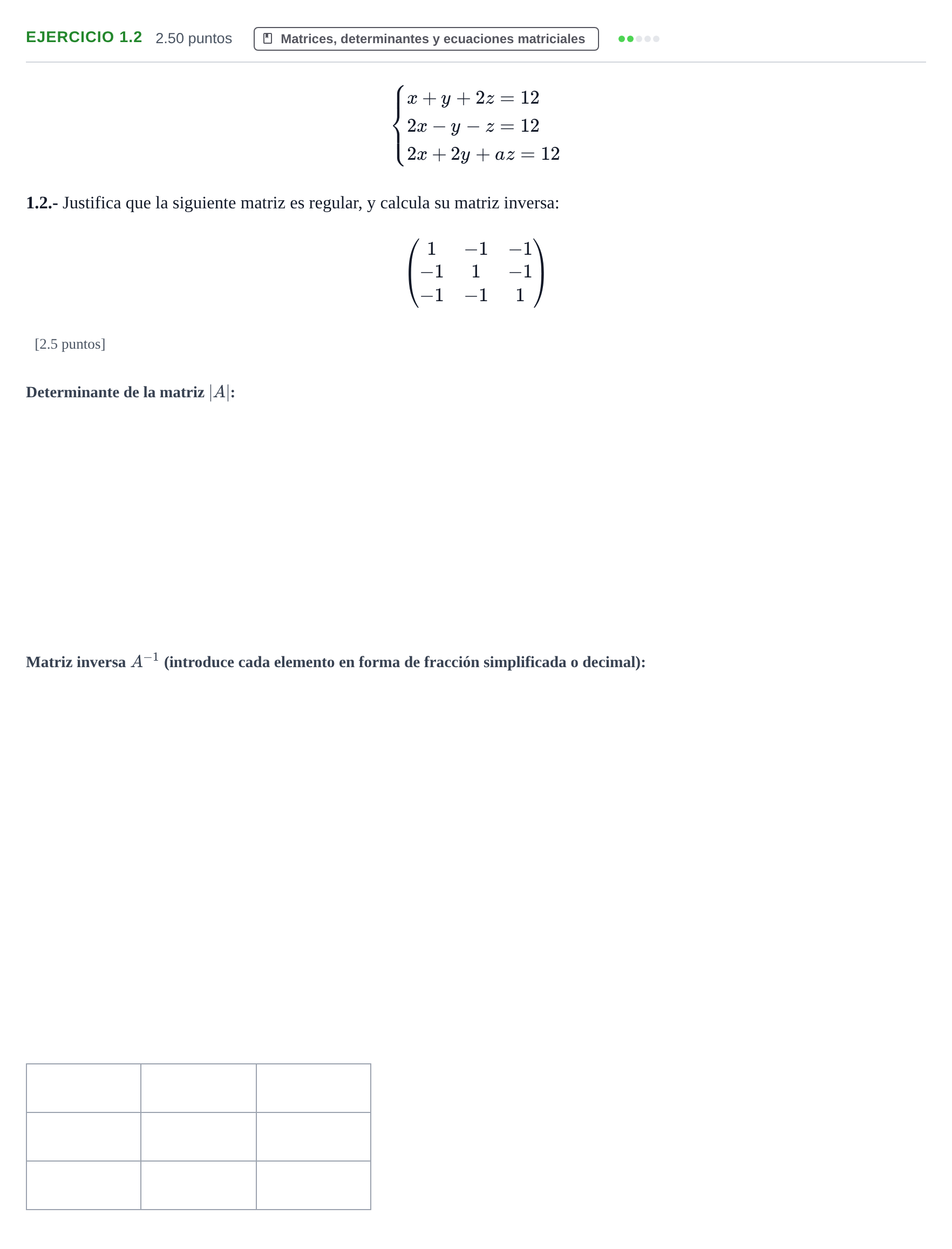 Enunciado: Ejercicio 1.2 · Matemáticas aplicadas a las Ciencias Sociales II PAU La Rioja Ordinaria 2022