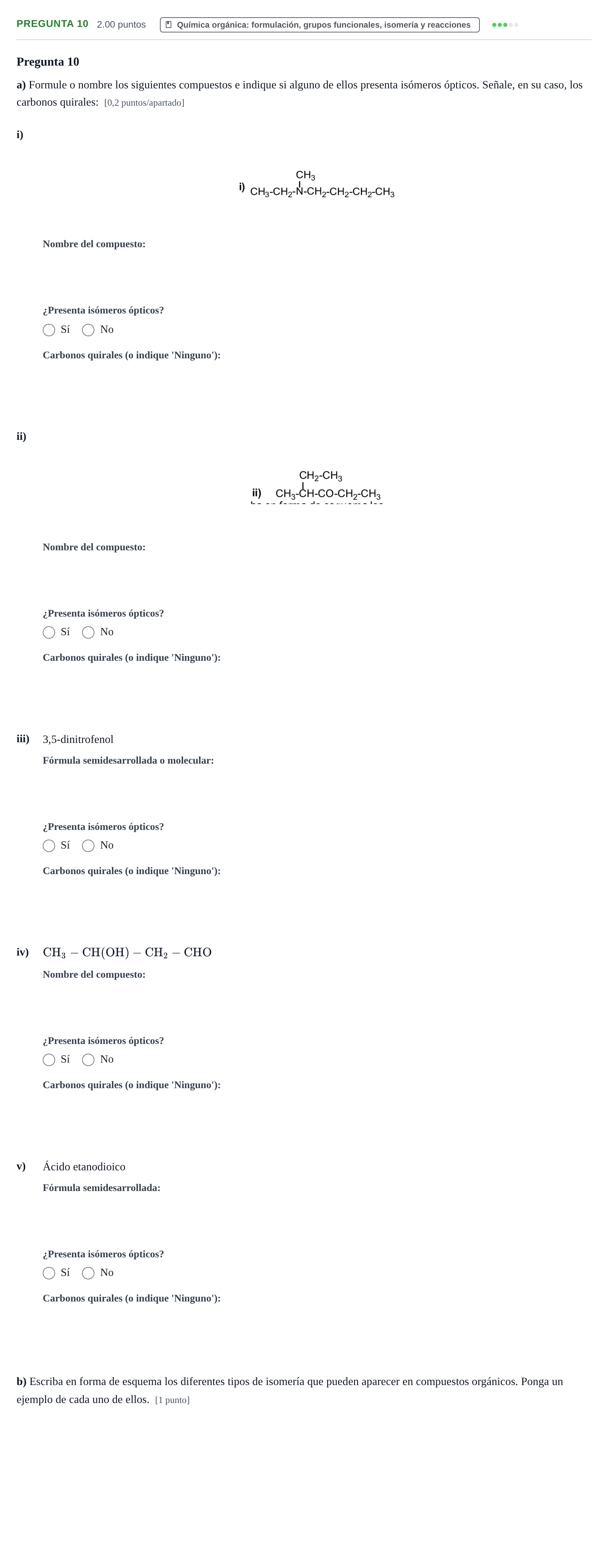 Enunciado: Pregunta 10 · Química PAU La Rioja Ordinaria 2022