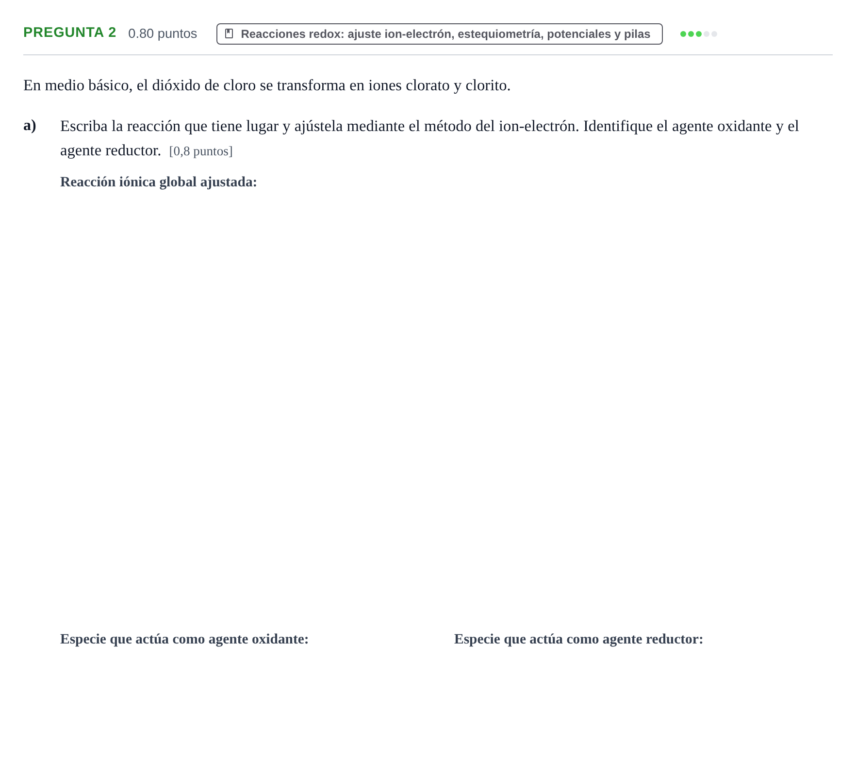 Enunciado: Pregunta 2 - Reacciones redox · Química PAU La Rioja Ordinaria 2022