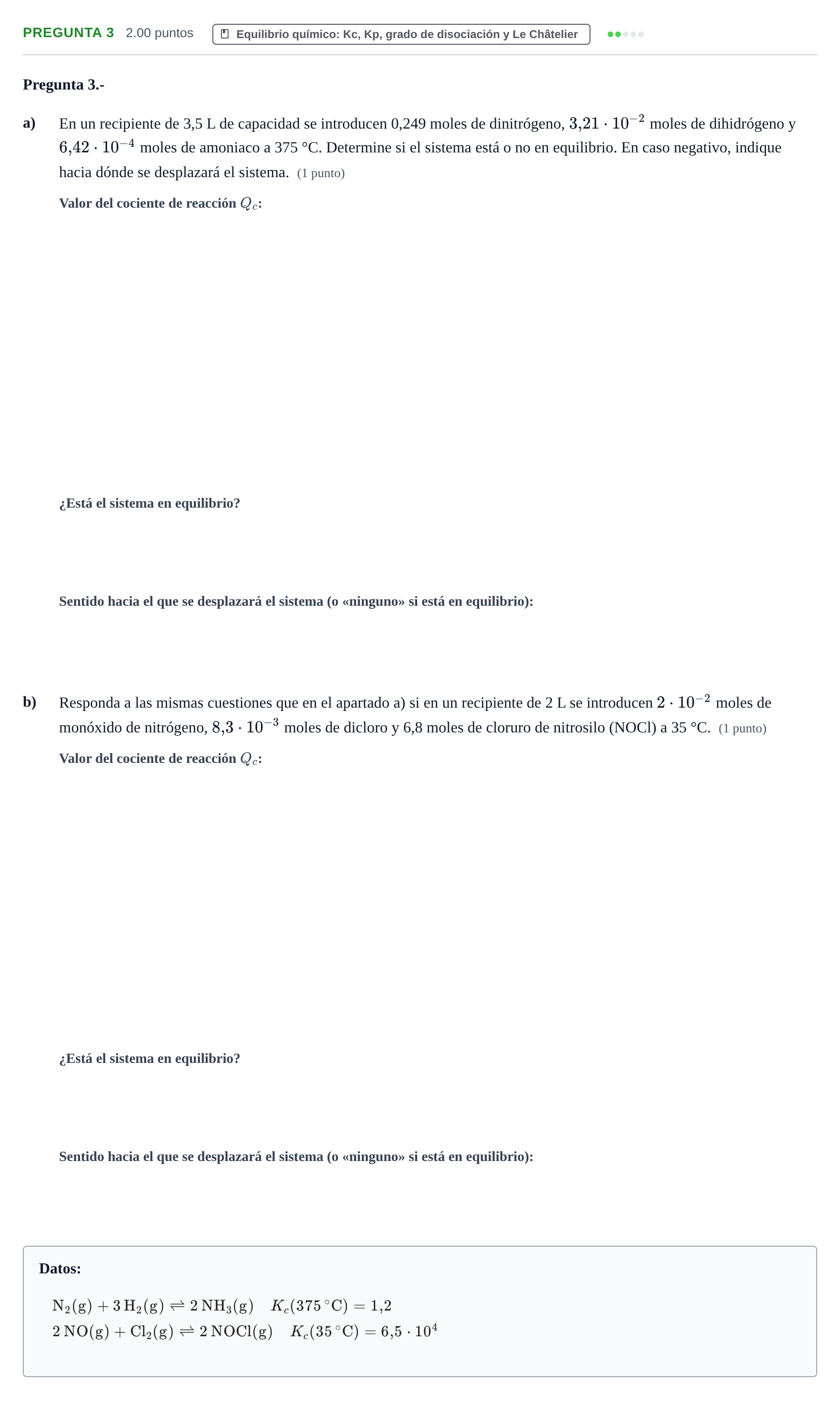 Enunciado: Pregunta 3 · Química PAU La Rioja Ordinaria 2022