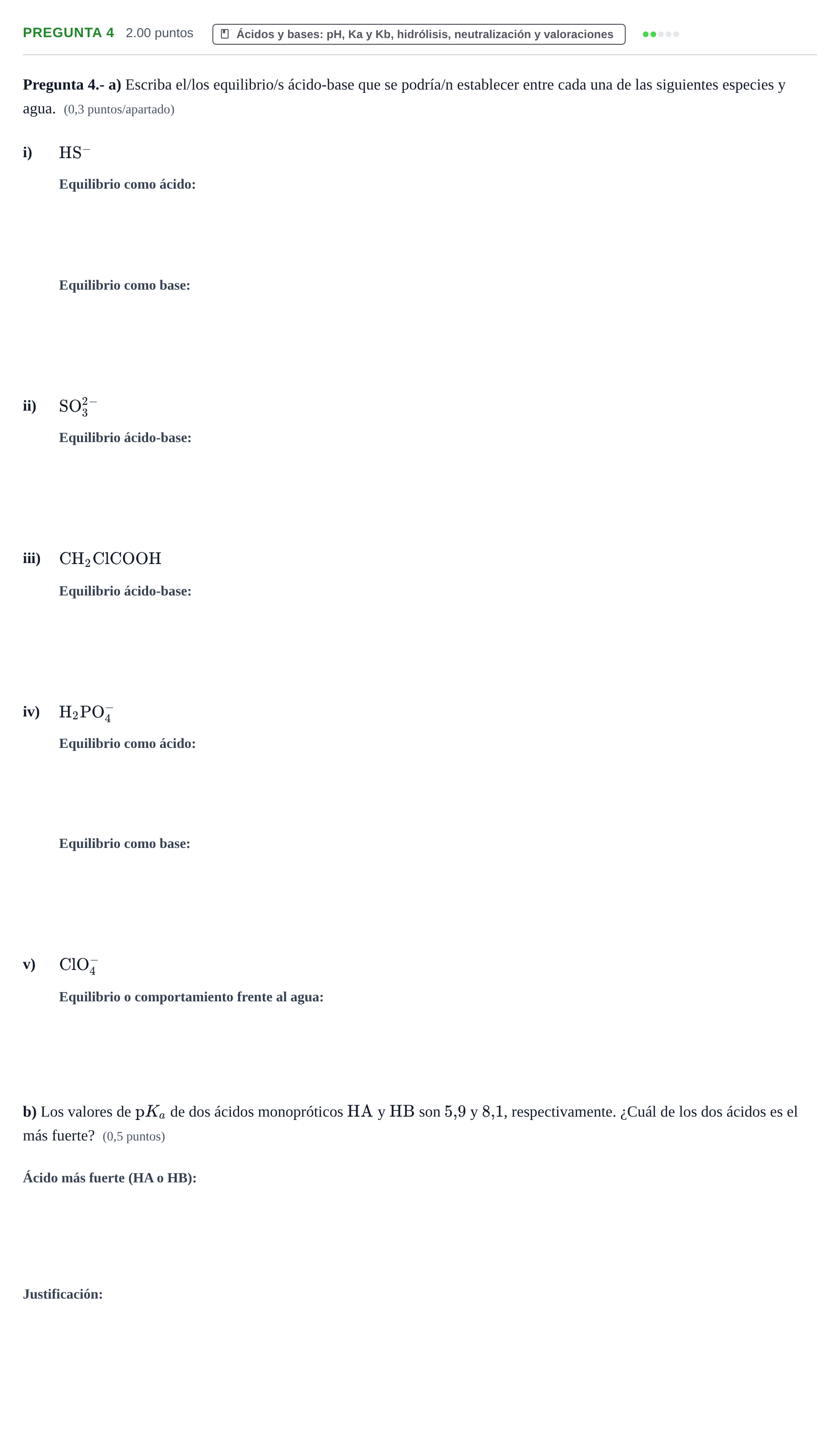 Enunciado: Pregunta 4 · Química PAU La Rioja Ordinaria 2022