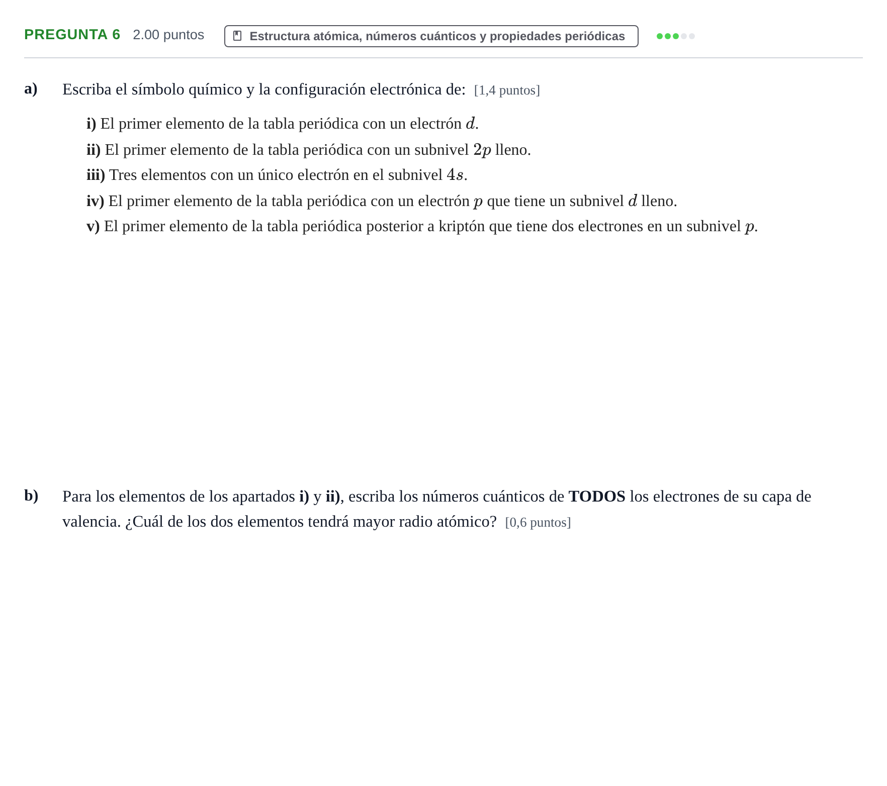 Enunciado: Pregunta 6 · Química PAU La Rioja Ordinaria 2022