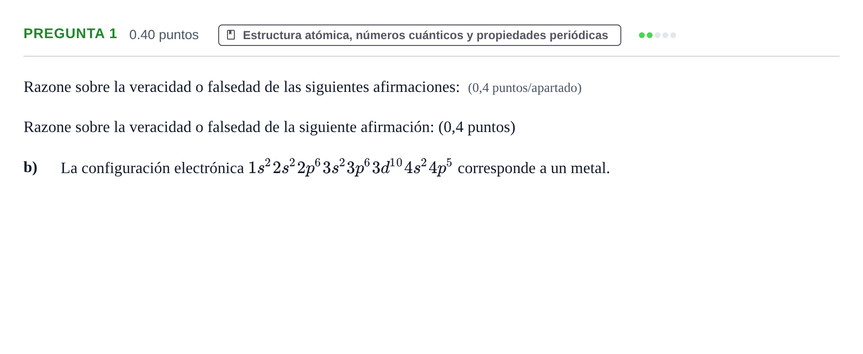 Enunciado: Pregunta 1 - Estructura atómica · Química PAU La Rioja Extraordinaria 2022