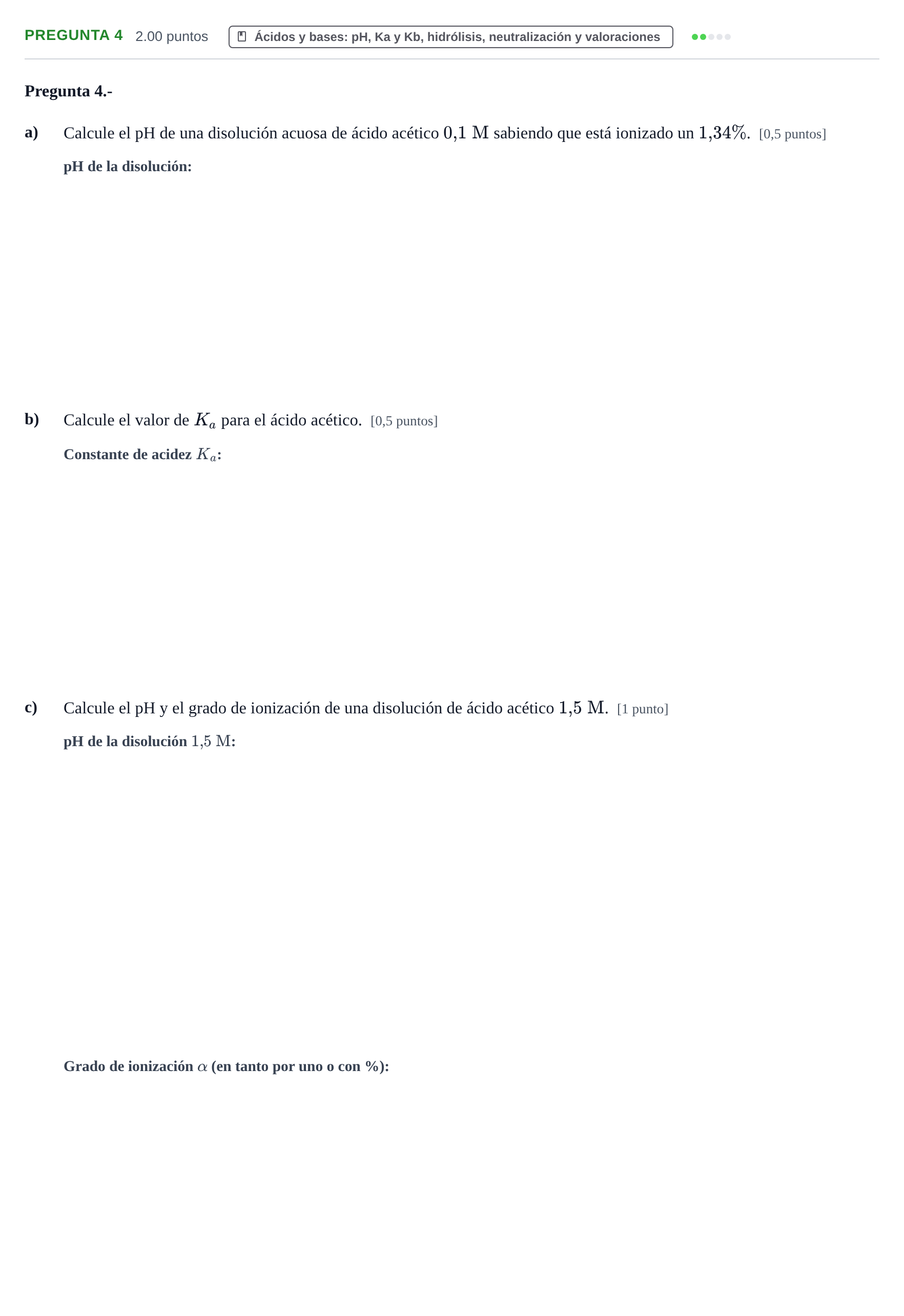 Enunciado: Pregunta 4 · Química PAU La Rioja Extraordinaria 2022