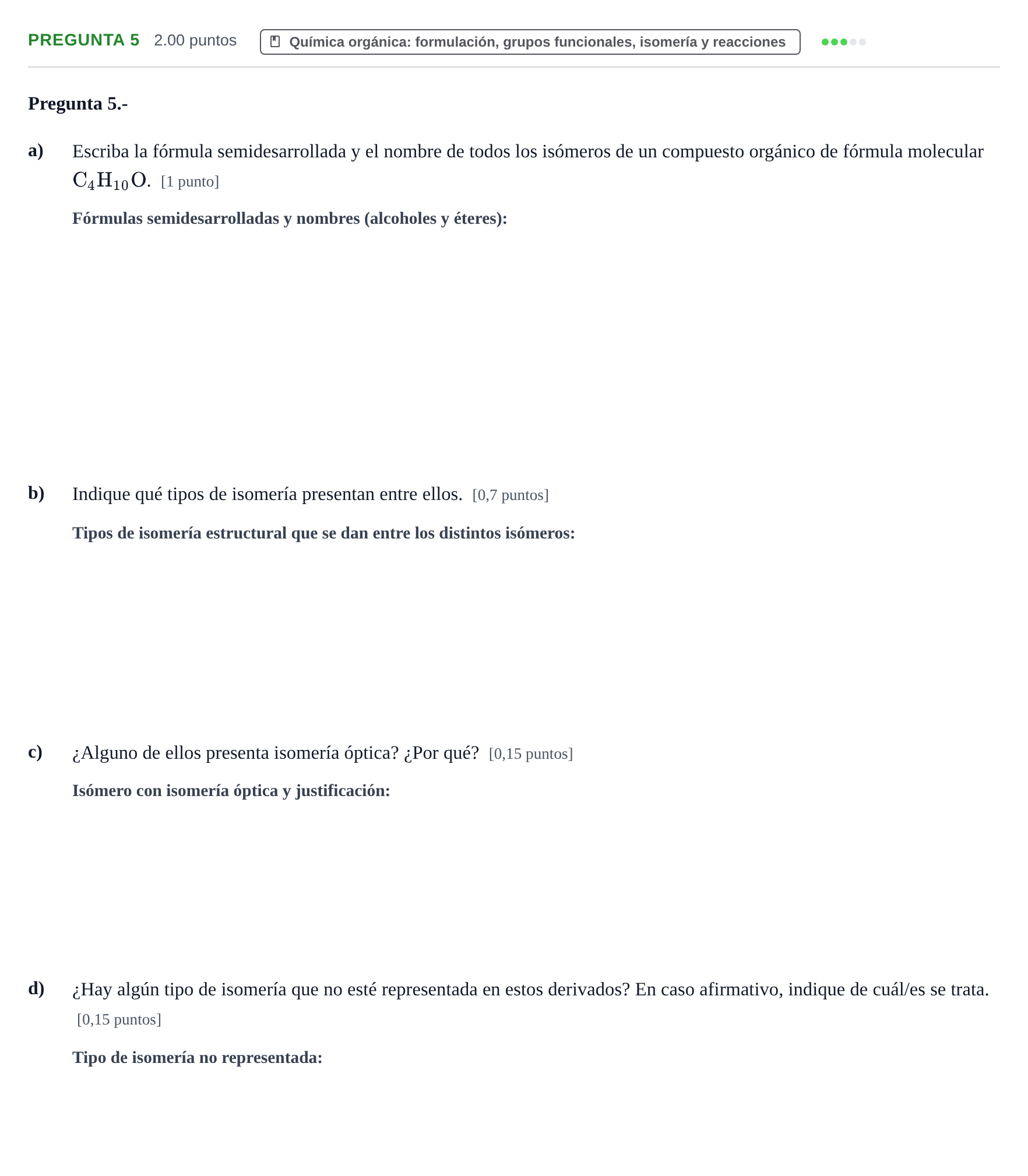 Enunciado: Pregunta 5 · Química PAU La Rioja Extraordinaria 2022