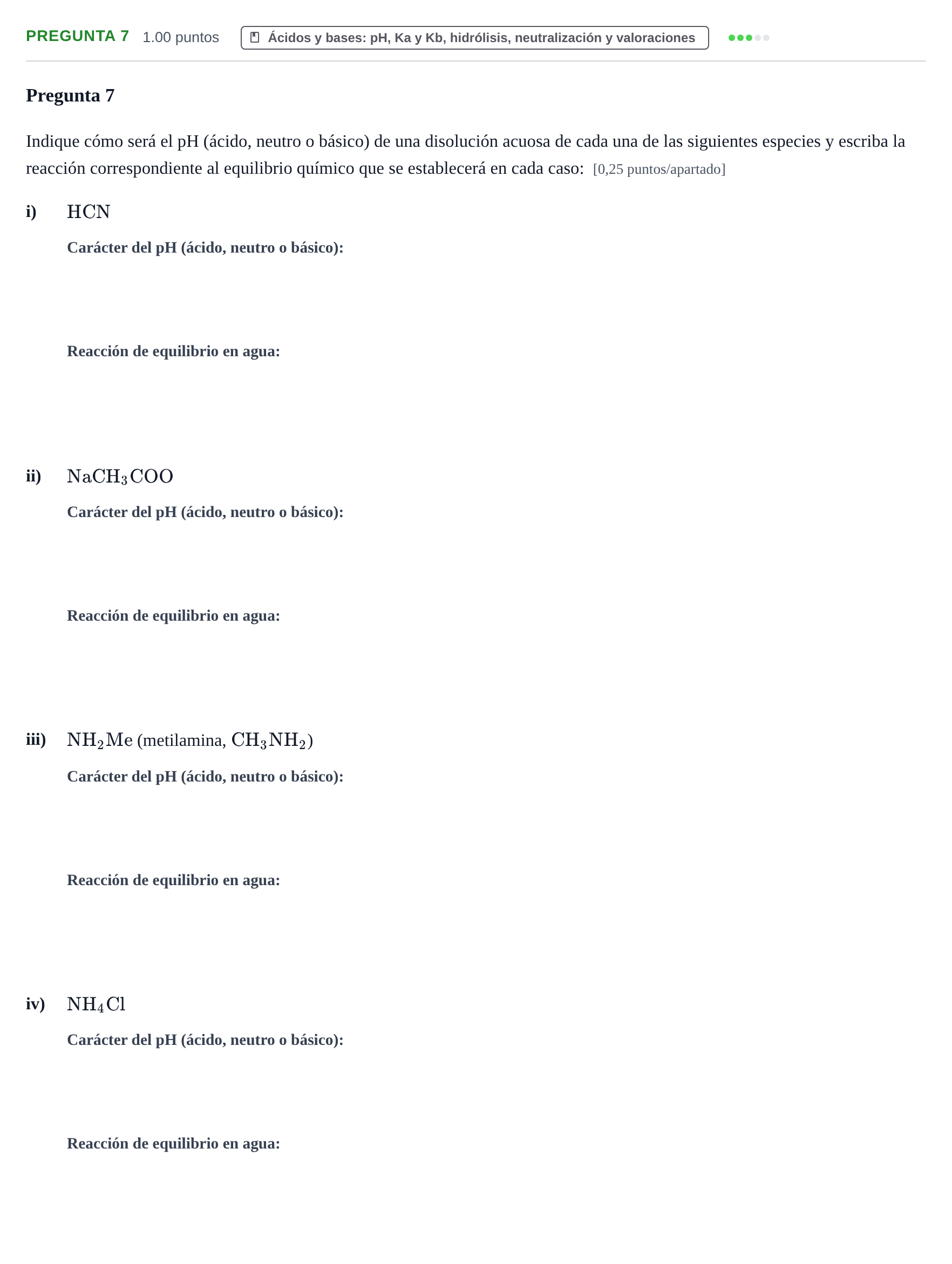 Enunciado: Pregunta 7 - Ácidos y bases · Química PAU La Rioja Extraordinaria 2022
