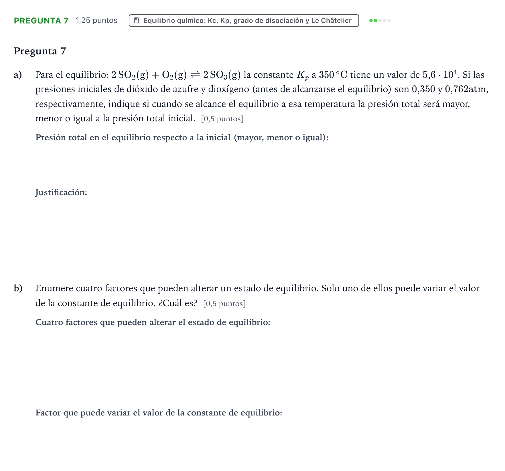Enunciado: Pregunta 7 - Equilibrio químico · Química PAU La Rioja Extraordinaria 2022