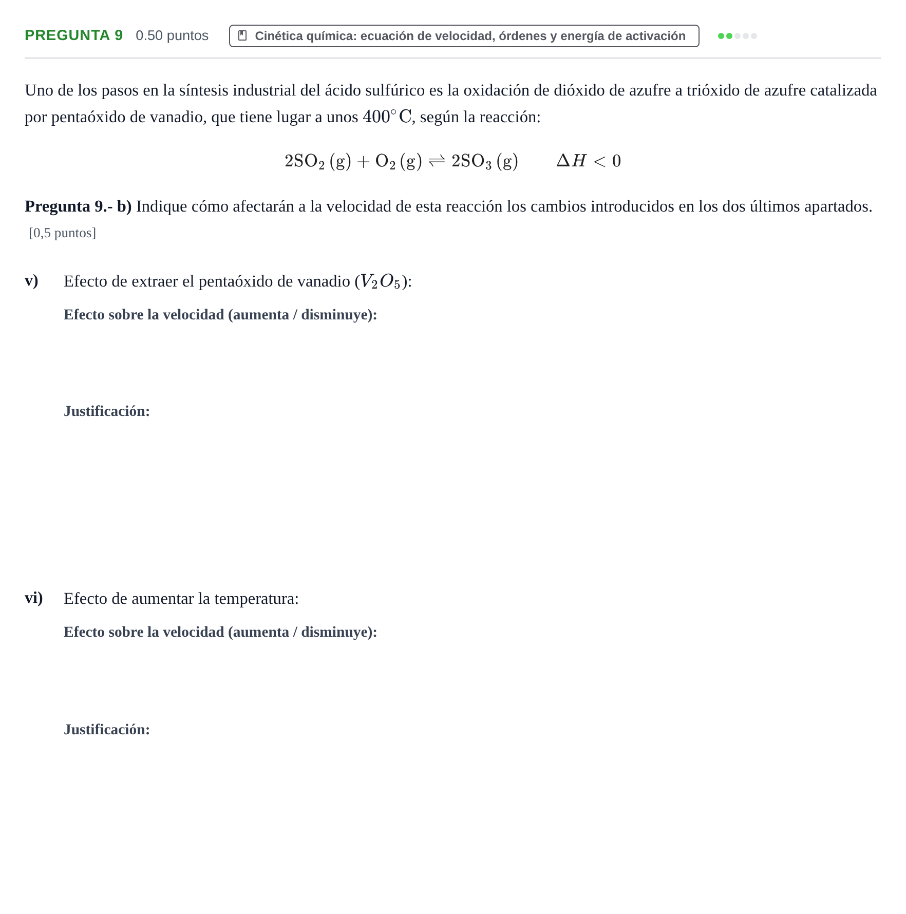 Enunciado: Pregunta 9 - Cinética química · Química PAU La Rioja Extraordinaria 2022
