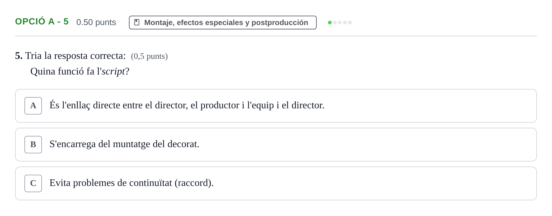 Enunciado: Ejercicio Opció A - 5 · Cultura Audiovisual II PAU Baleares Extraordinaria 2021