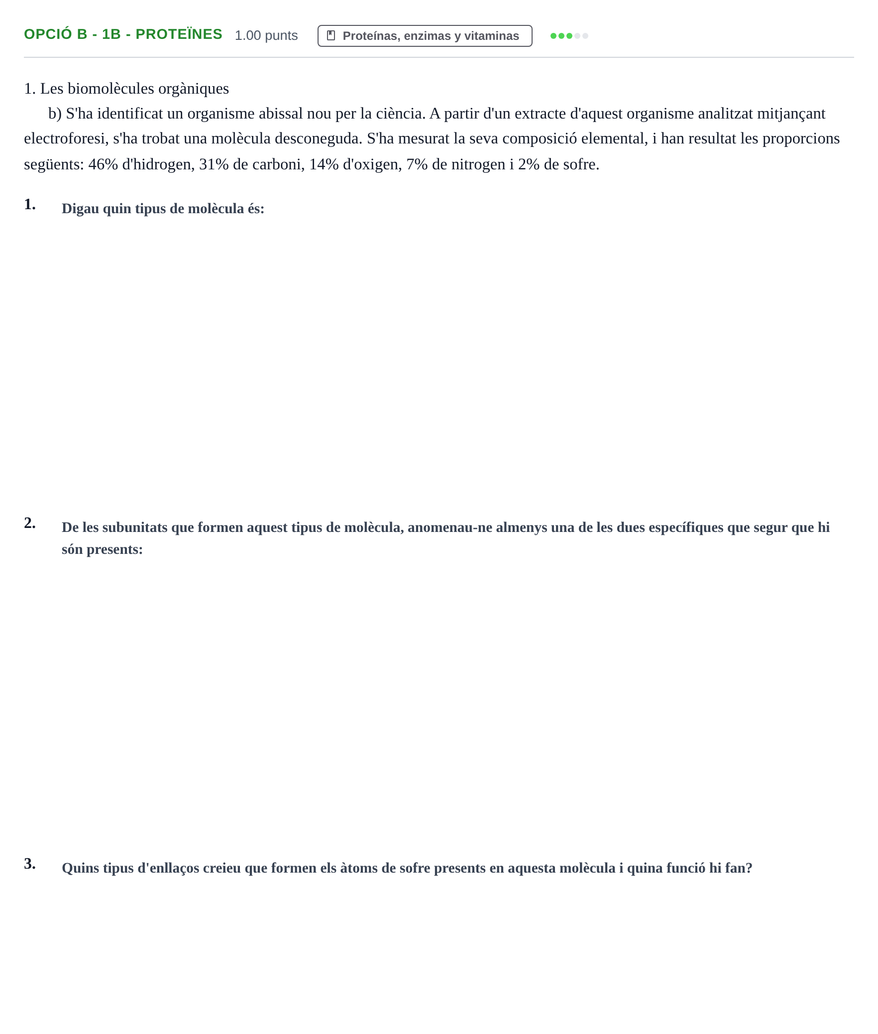 Enunciado: Ejercicio Opció B - 1b - Proteïnes · Biología PAU Baleares Extraordinaria 2021