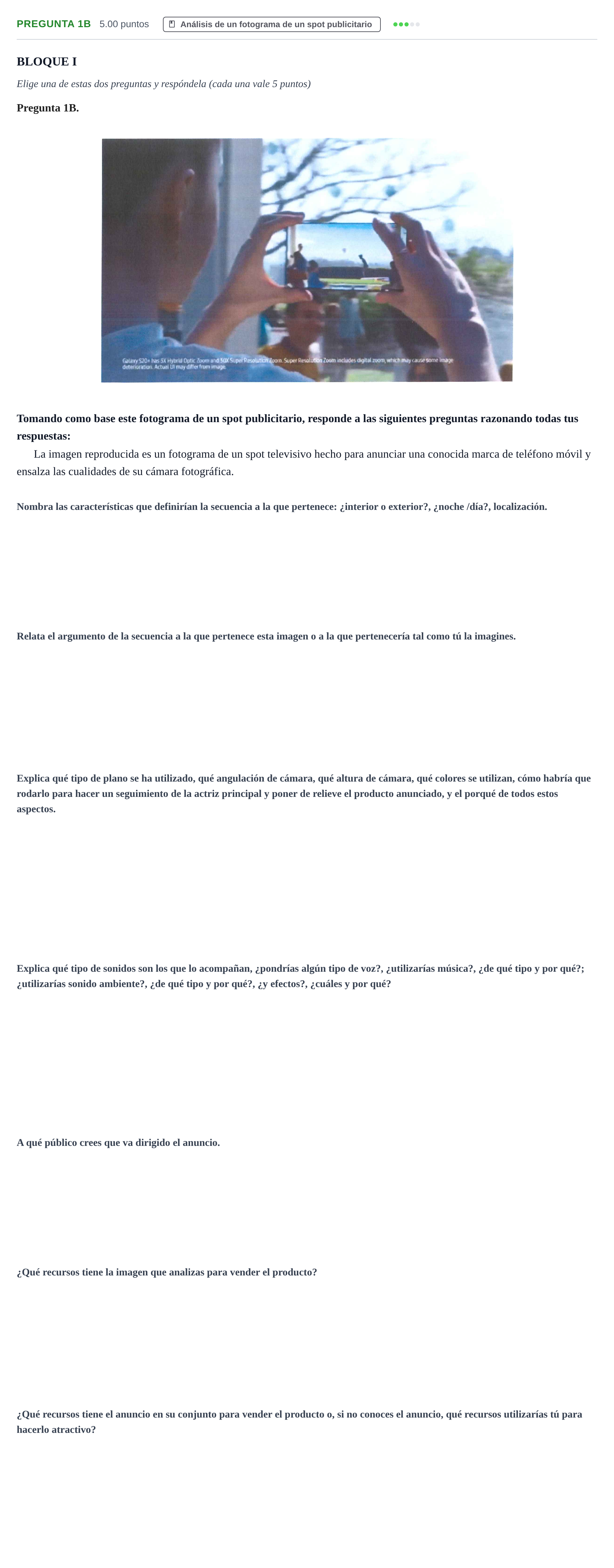 Enunciado: Pregunta 1B · Cultura Audiovisual II PAU La Rioja Extraordinaria 2021