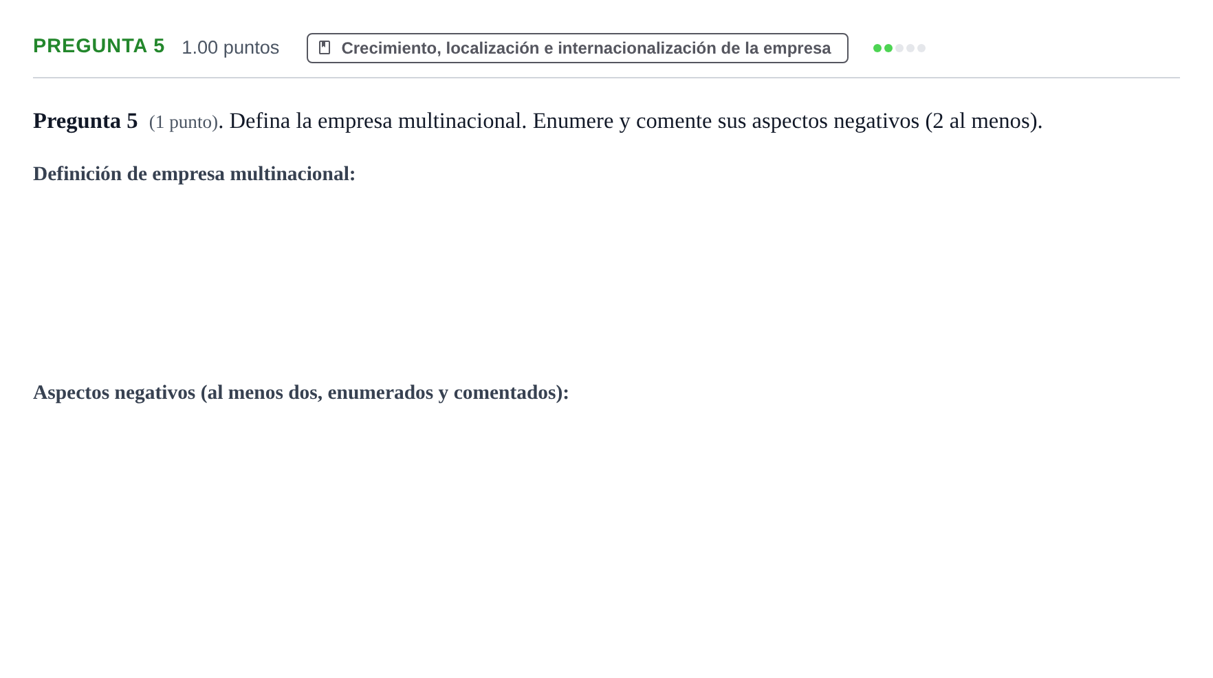 Enunciado: Pregunta 5 · Empresa y Diseño de Modelos de Negocio PAU La Rioja Ordinaria 2021