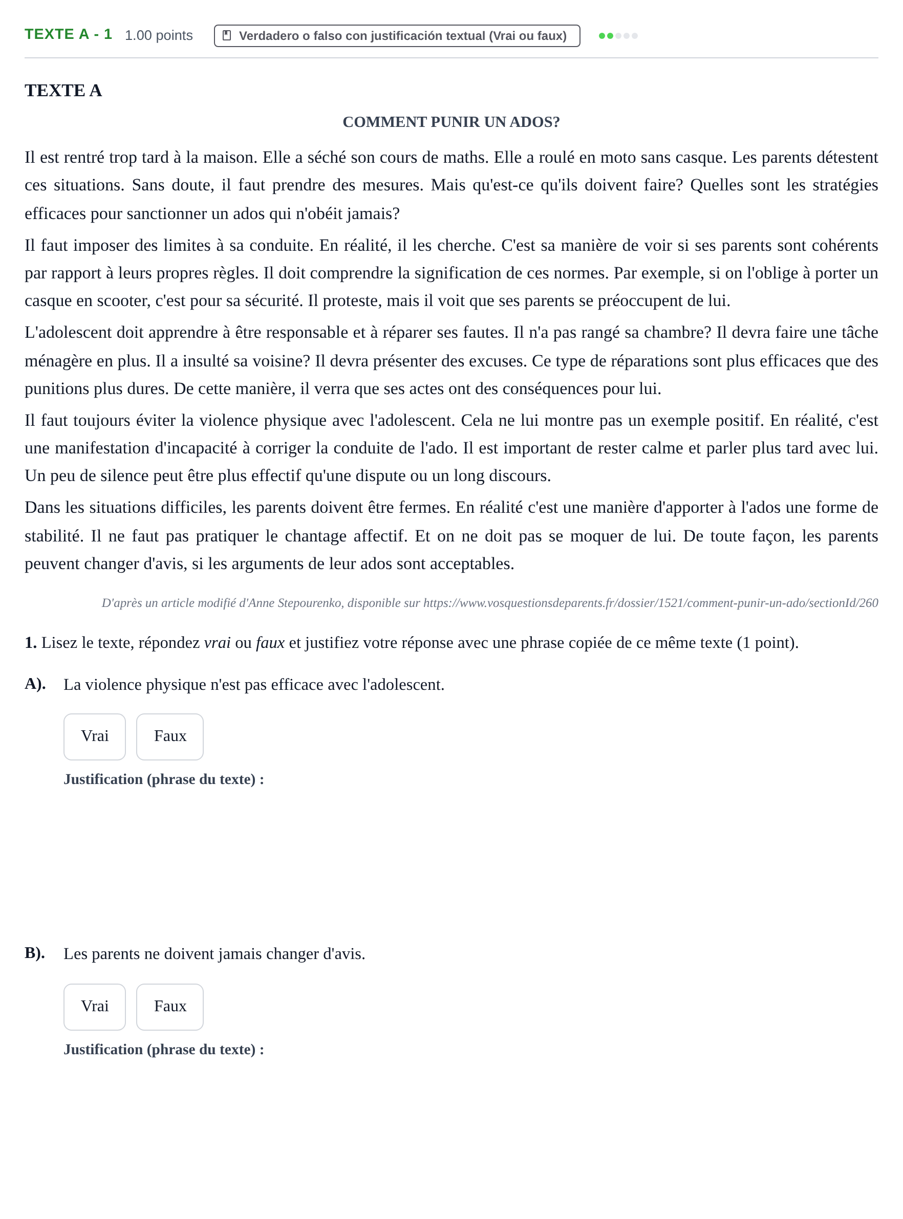 Enunciado: Ejercicio Texte A - 1 · Francés PAU La Rioja Extraordinaria 2021