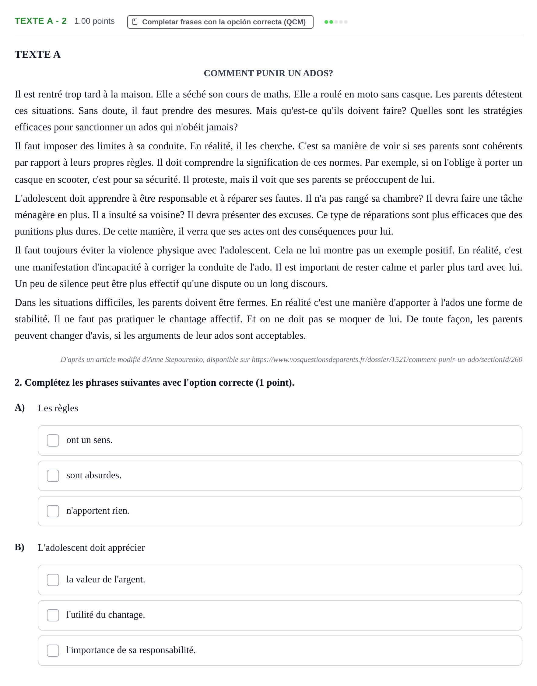 Enunciado: Ejercicio Texte A - 2 · Francés PAU La Rioja Extraordinaria 2021