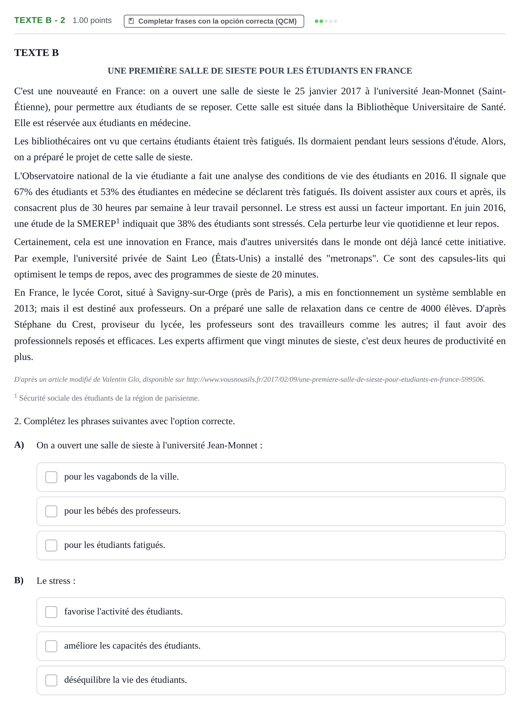 Enunciado: Ejercicio Texte B - 2 · Francés PAU La Rioja Extraordinaria 2021