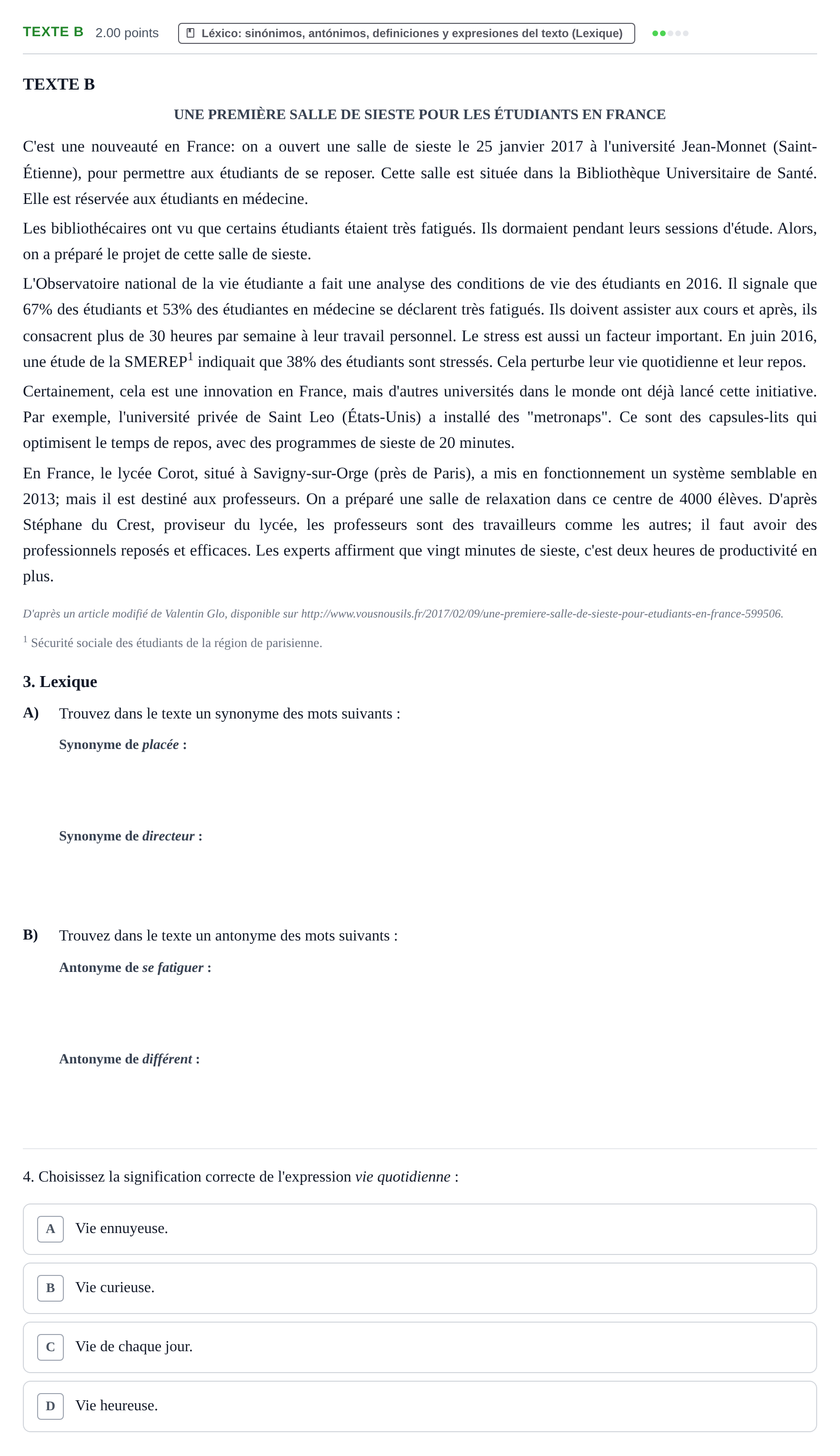Enunciado: Ejercicio Texte B · Francés PAU La Rioja Extraordinaria 2021