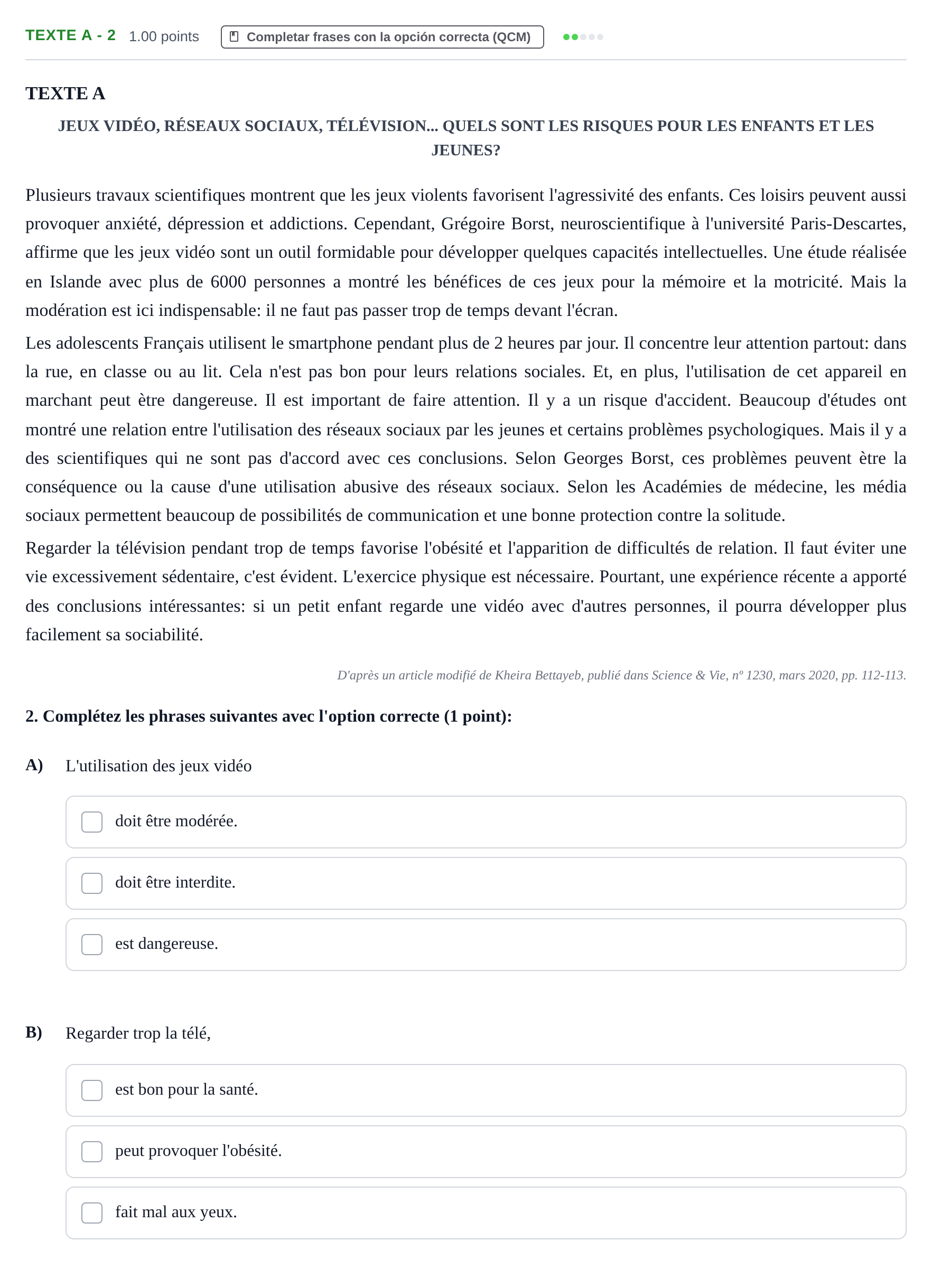 Enunciado: Ejercicio Texte A - 2 · Francés PAU La Rioja Ordinaria 2021