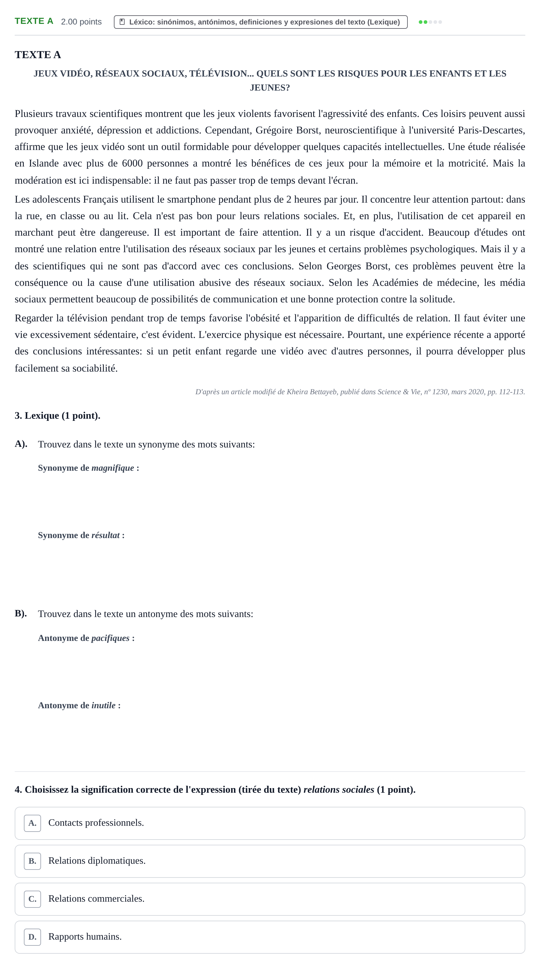 Enunciado: Ejercicio Texte A · Francés PAU La Rioja Ordinaria 2021