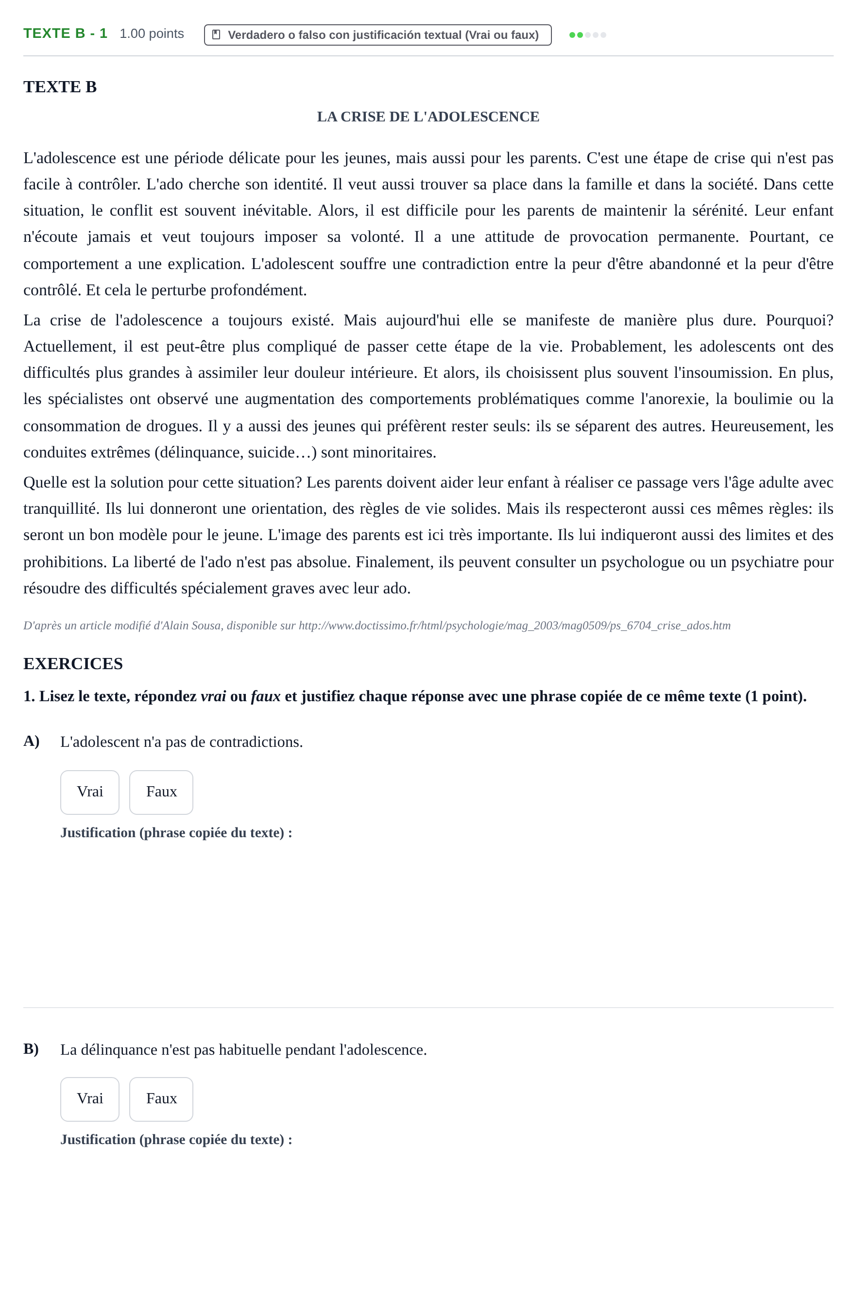 Enunciado: Ejercicio Texte B - 1 · Francés PAU La Rioja Ordinaria 2021