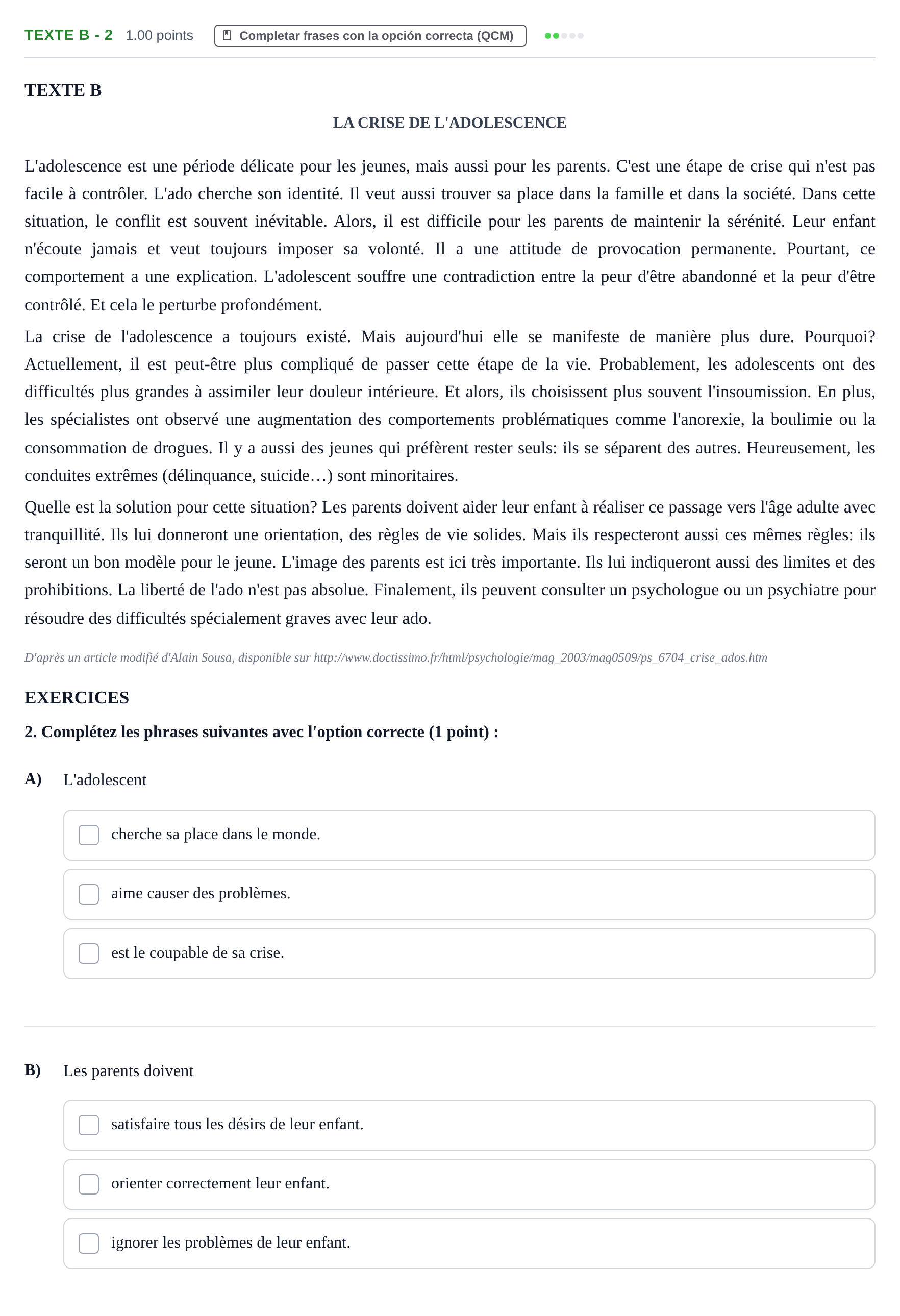 Enunciado: Ejercicio Texte B - 2 · Francés PAU La Rioja Ordinaria 2021