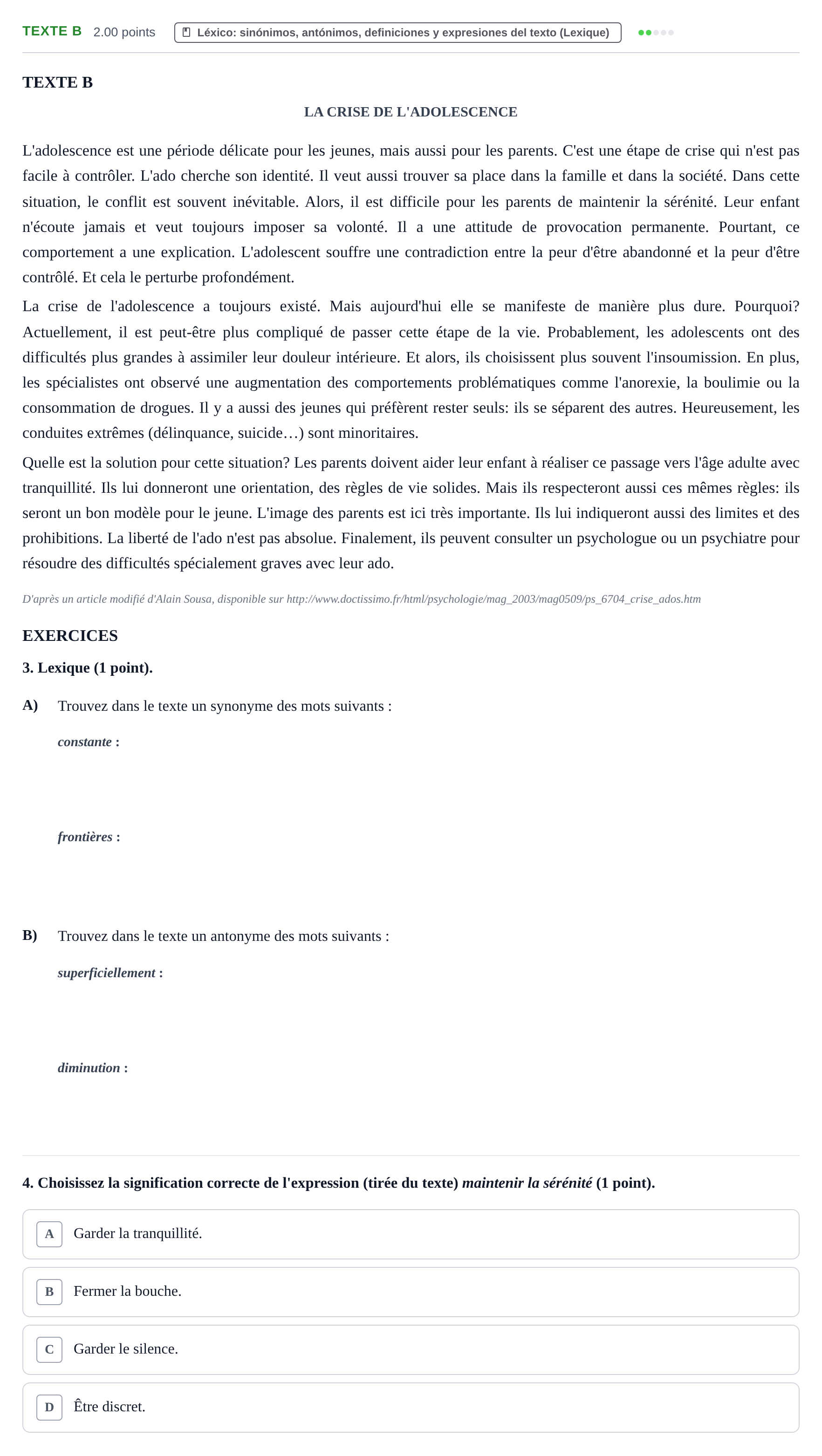 Enunciado: Ejercicio Texte B · Francés PAU La Rioja Ordinaria 2021