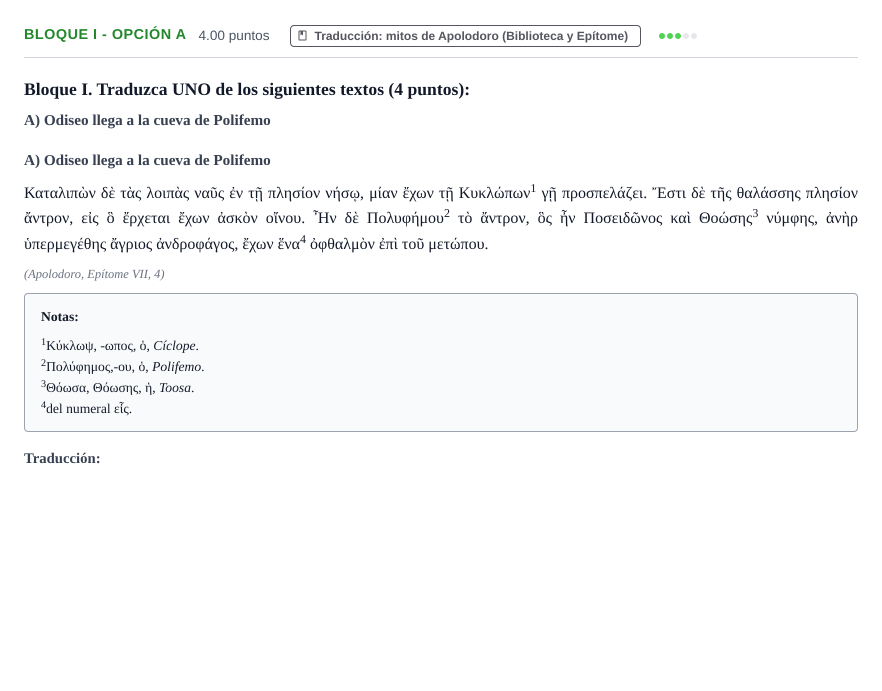 Enunciado: Bloque I - Opción A · Griego II PAU La Rioja Extraordinaria 2021