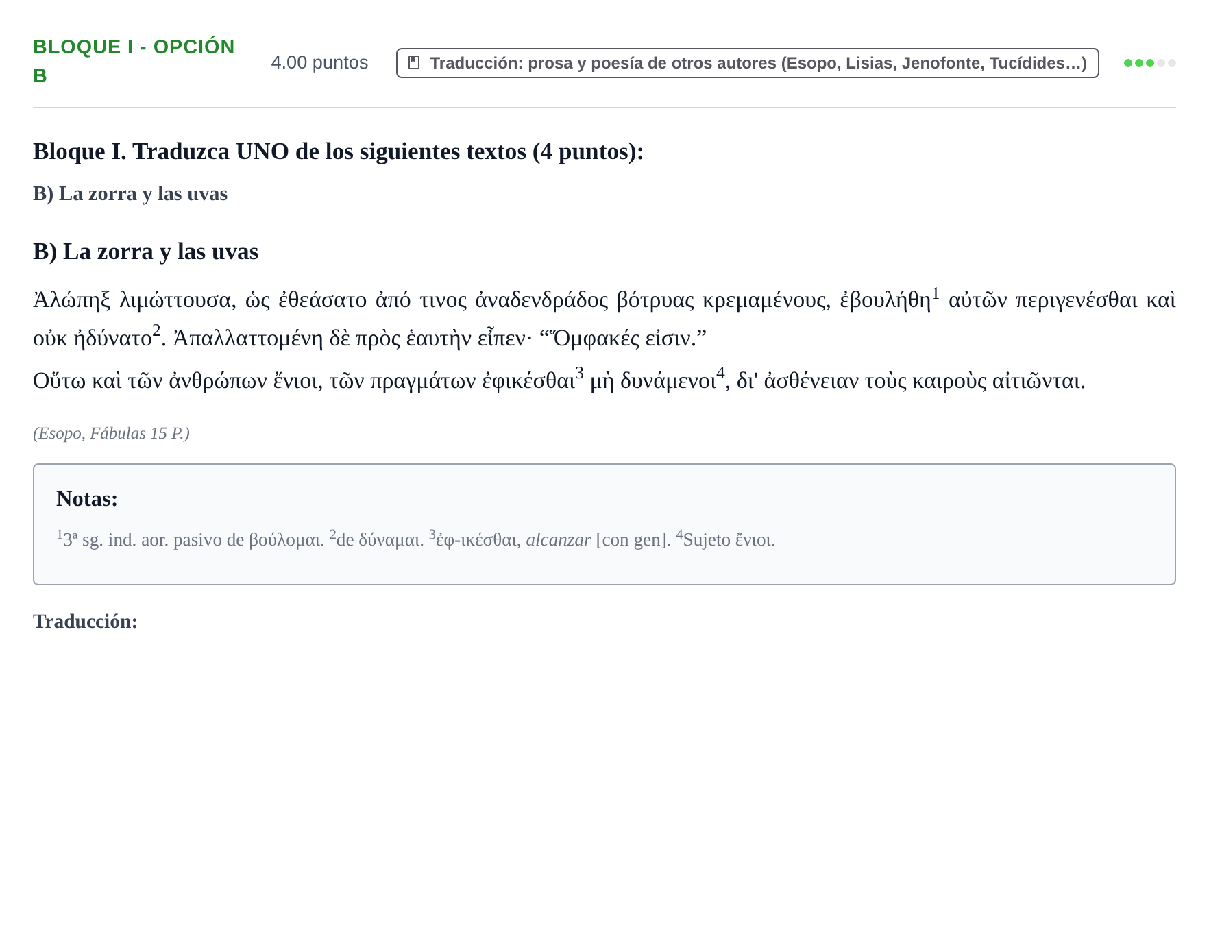 Enunciado: Bloque I - Opción B · Griego II PAU La Rioja Extraordinaria 2021