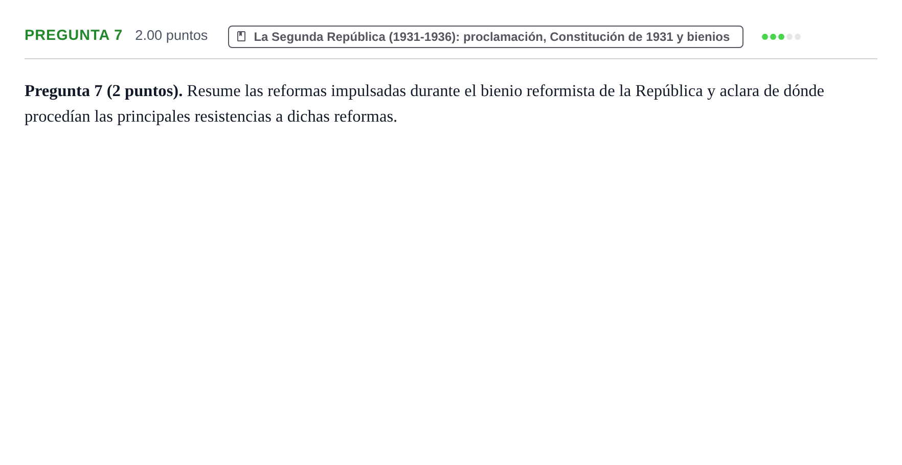 Enunciado: Pregunta 7 · Historia de España PAU La Rioja Ordinaria 2021