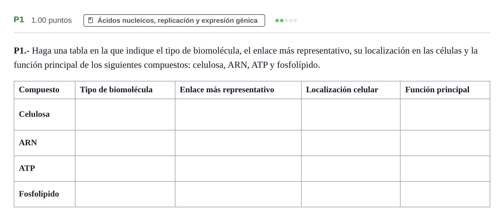 Enunciado: Ejercicio P1 · Biología PAU La Rioja Ordinaria 2021