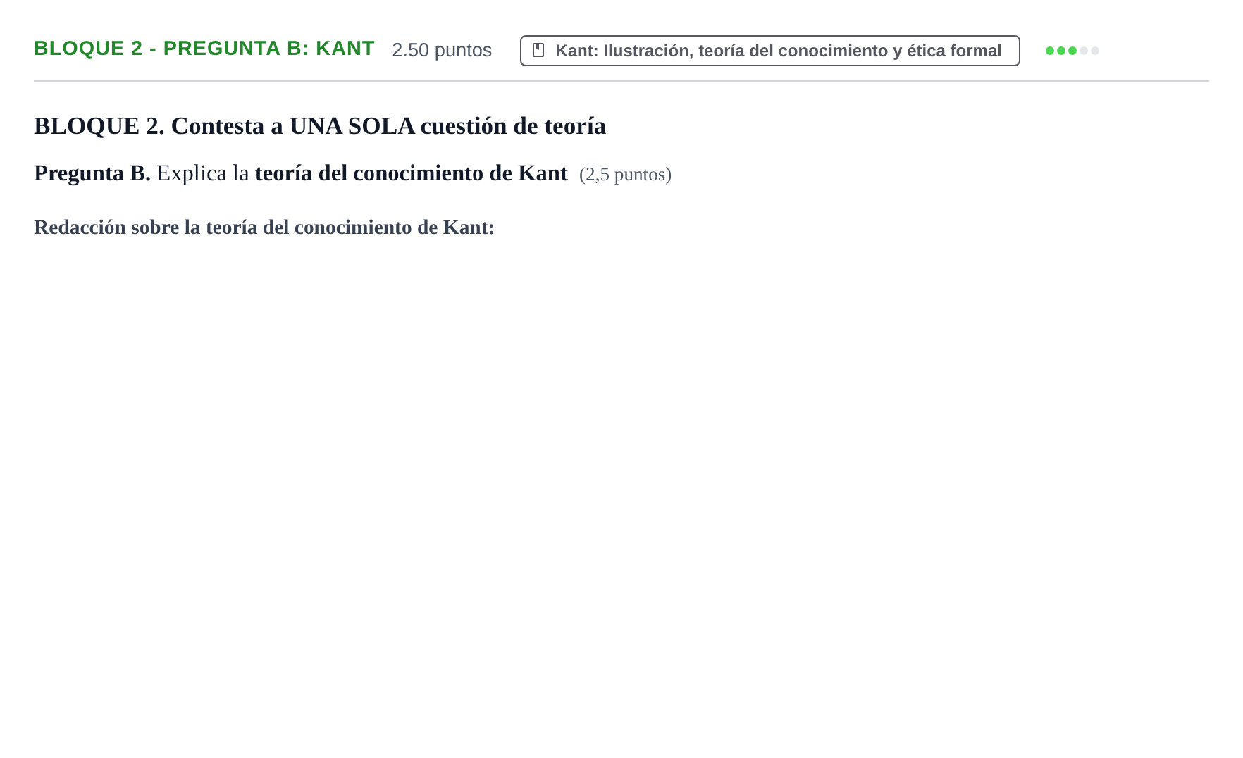 Enunciado: Bloque 2 - Pregunta B: Kant · Historia de la Filosofía PAU La Rioja Ordinaria 2021
