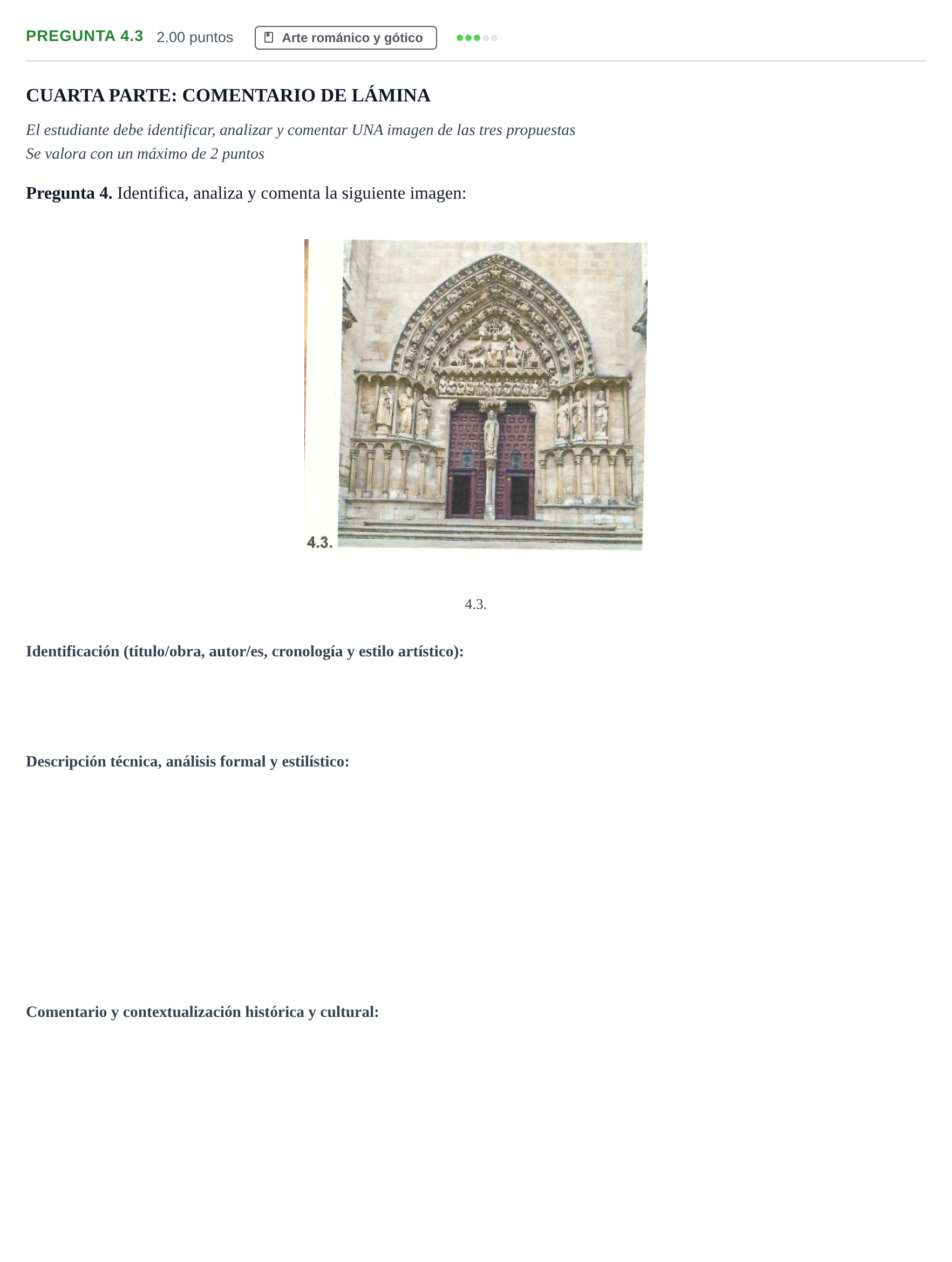 Enunciado: Pregunta 4.3 · Historia del Arte PAU La Rioja Extraordinaria 2021