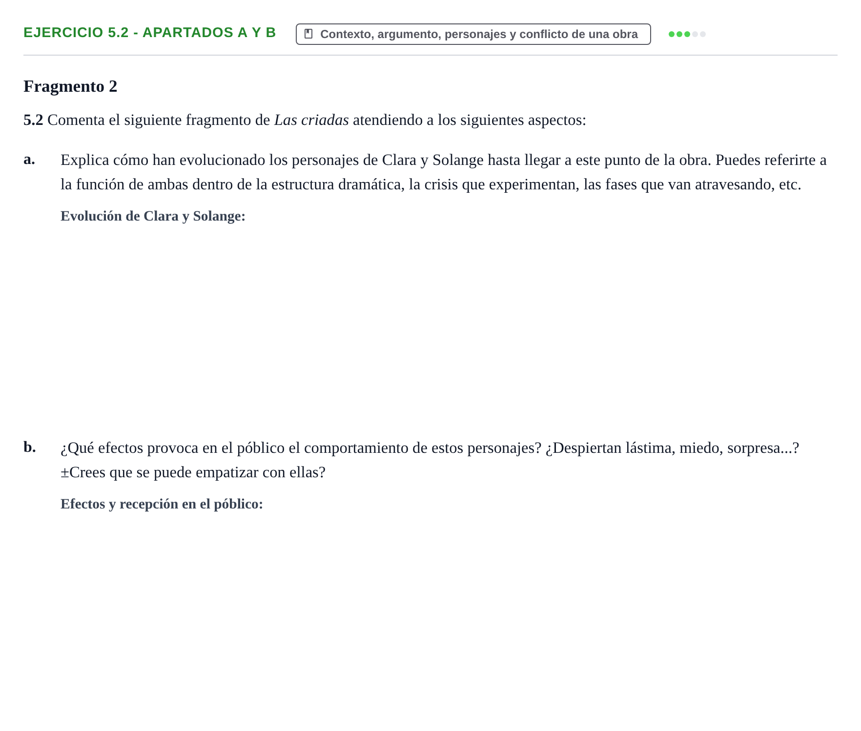 Enunciado: Ejercicio 5.2 - Apartados a y b · Artes Escénicas PAU La Rioja Ordinaria 2021