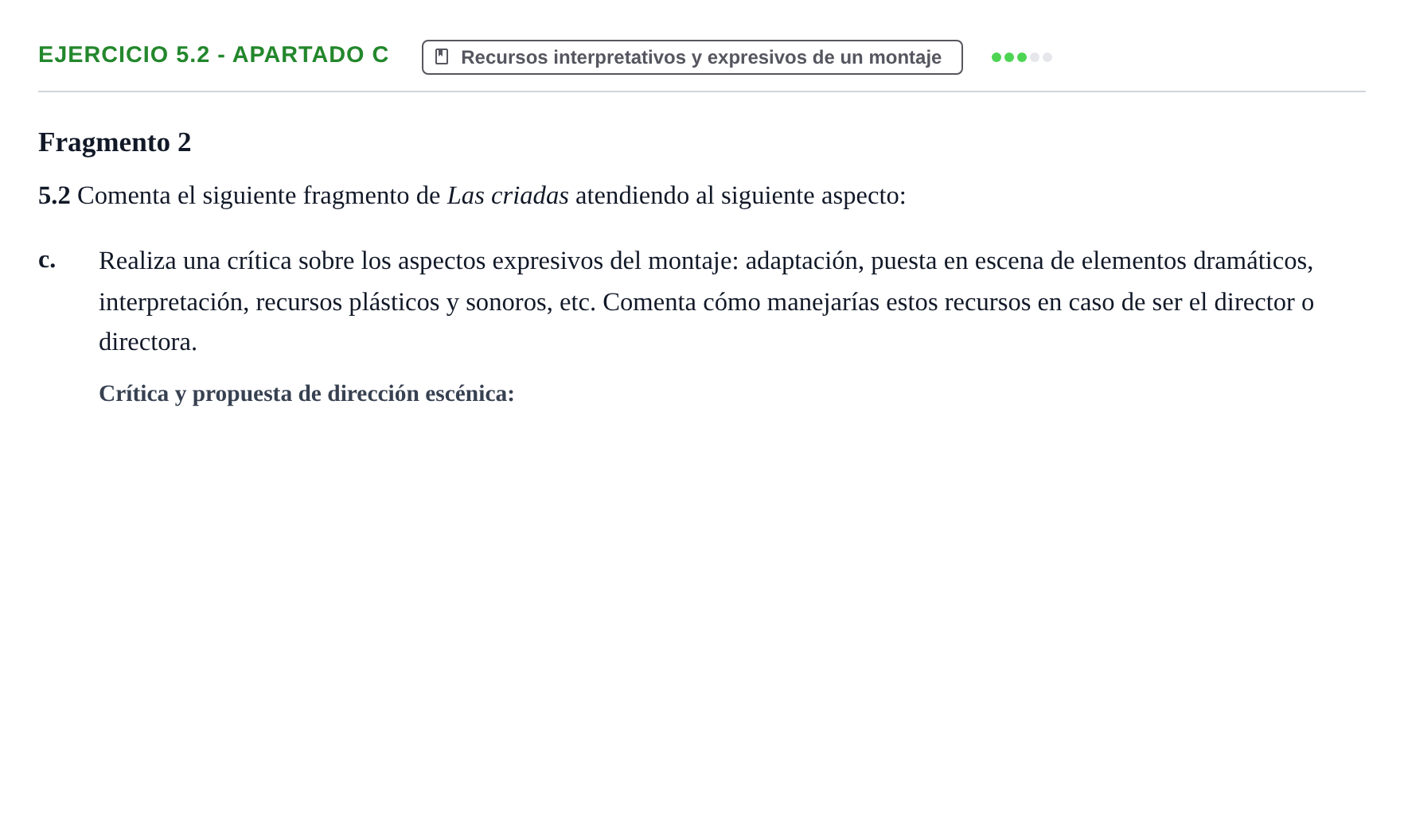 Enunciado: Ejercicio 5.2 - Apartado c · Artes Escénicas PAU La Rioja Ordinaria 2021
