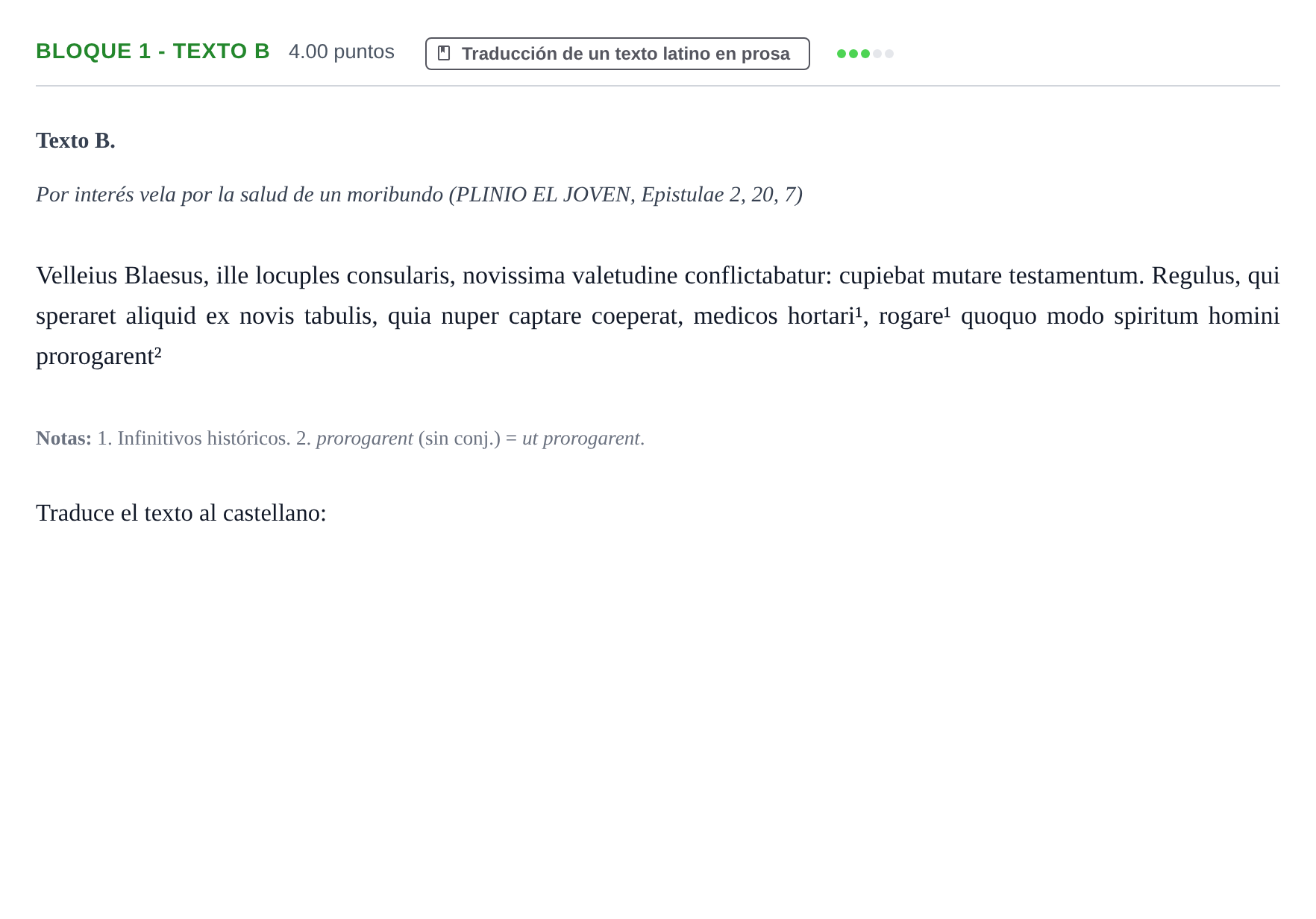 Enunciado: Bloque 1 - Texto B · Latín II PAU La Rioja Ordinaria 2021