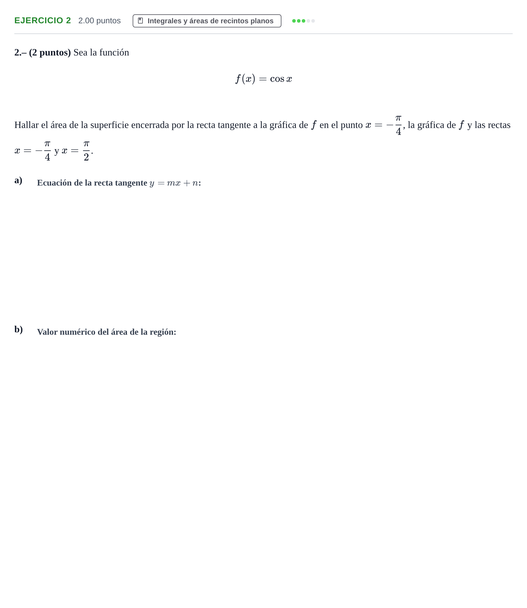 Enunciado: Problema 2 · Matemáticas II PAU La Rioja Extraordinaria 2021