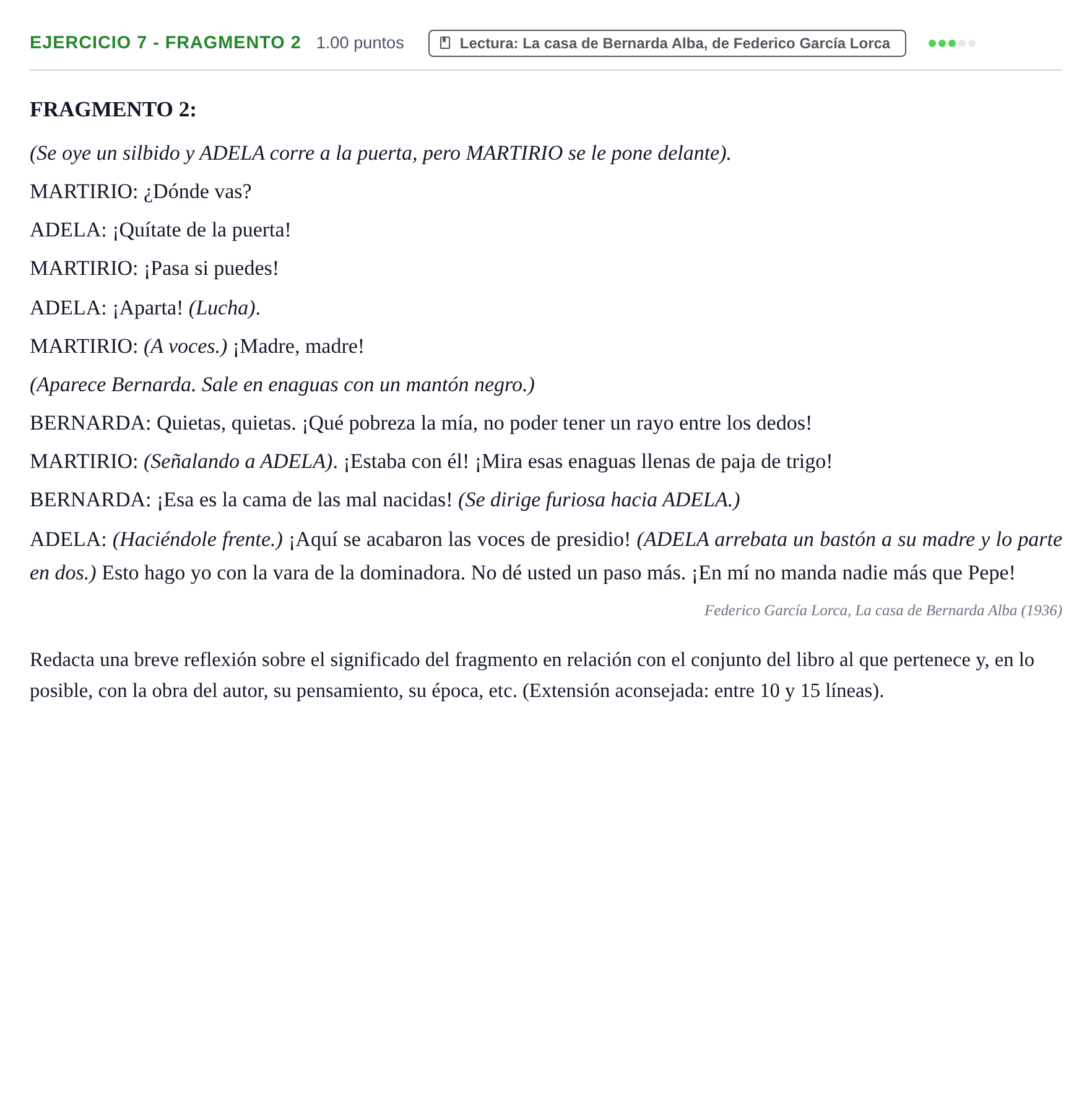 Enunciado: Ejercicio 7 - Fragmento 2 · Lengua Castellana y Literatura II PAU La Rioja Extraordinaria 2021