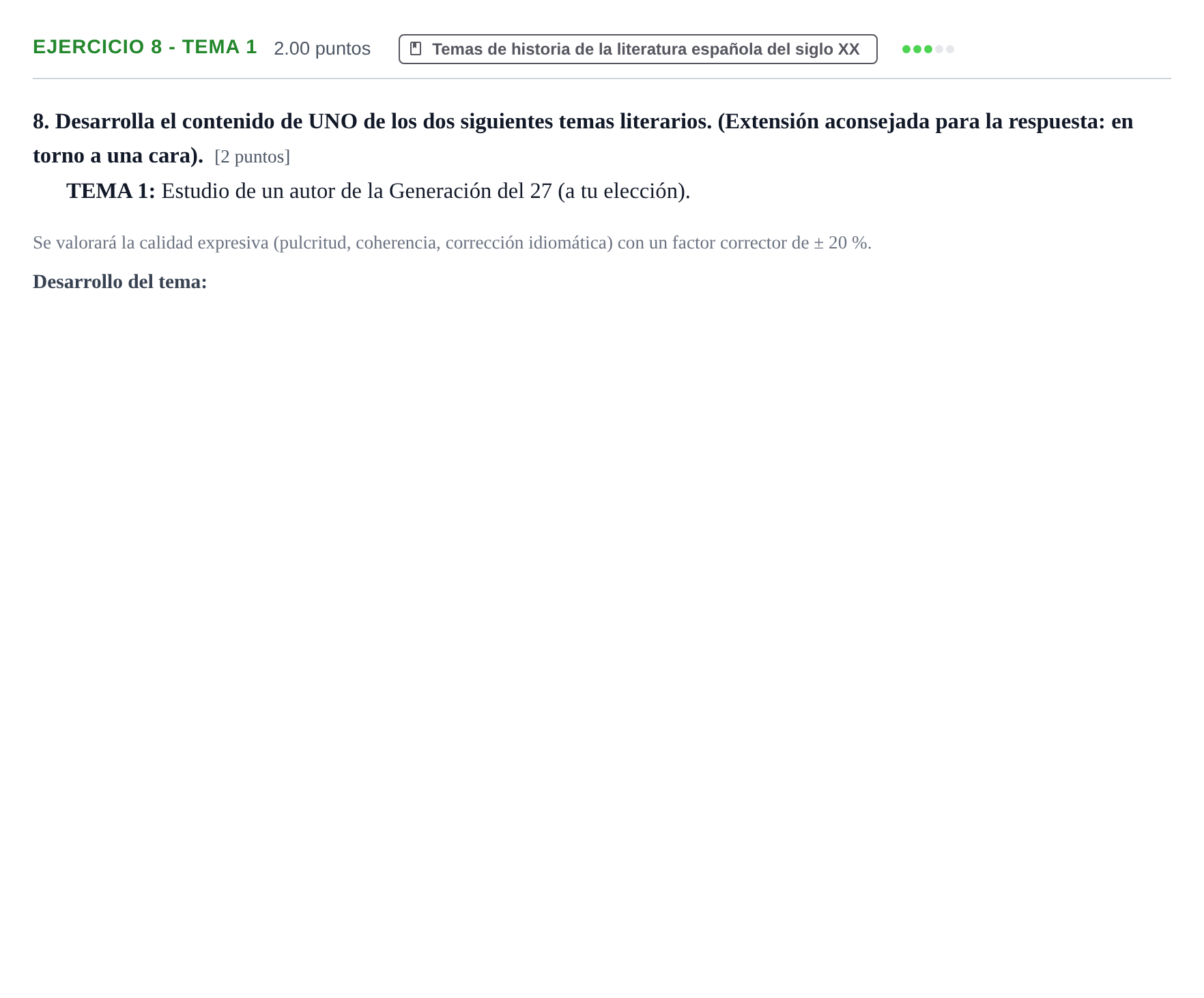 Enunciado: Ejercicio 8 - Tema 1 · Lengua Castellana y Literatura II PAU La Rioja Ordinaria 2021