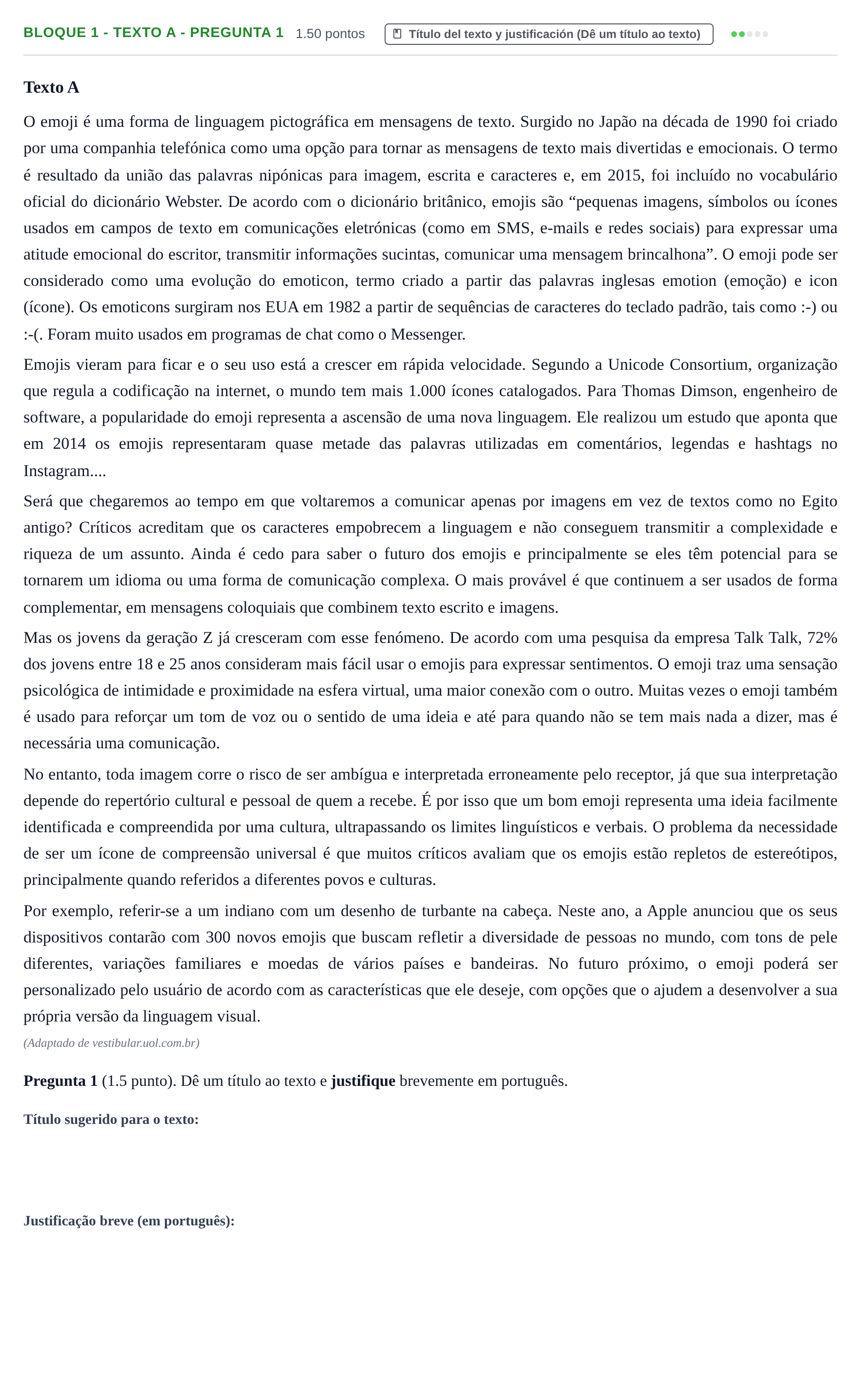 Enunciado: Bloque 1 - Texto A - Pregunta 1 · Portugués PAU La Rioja Ordinaria 2021